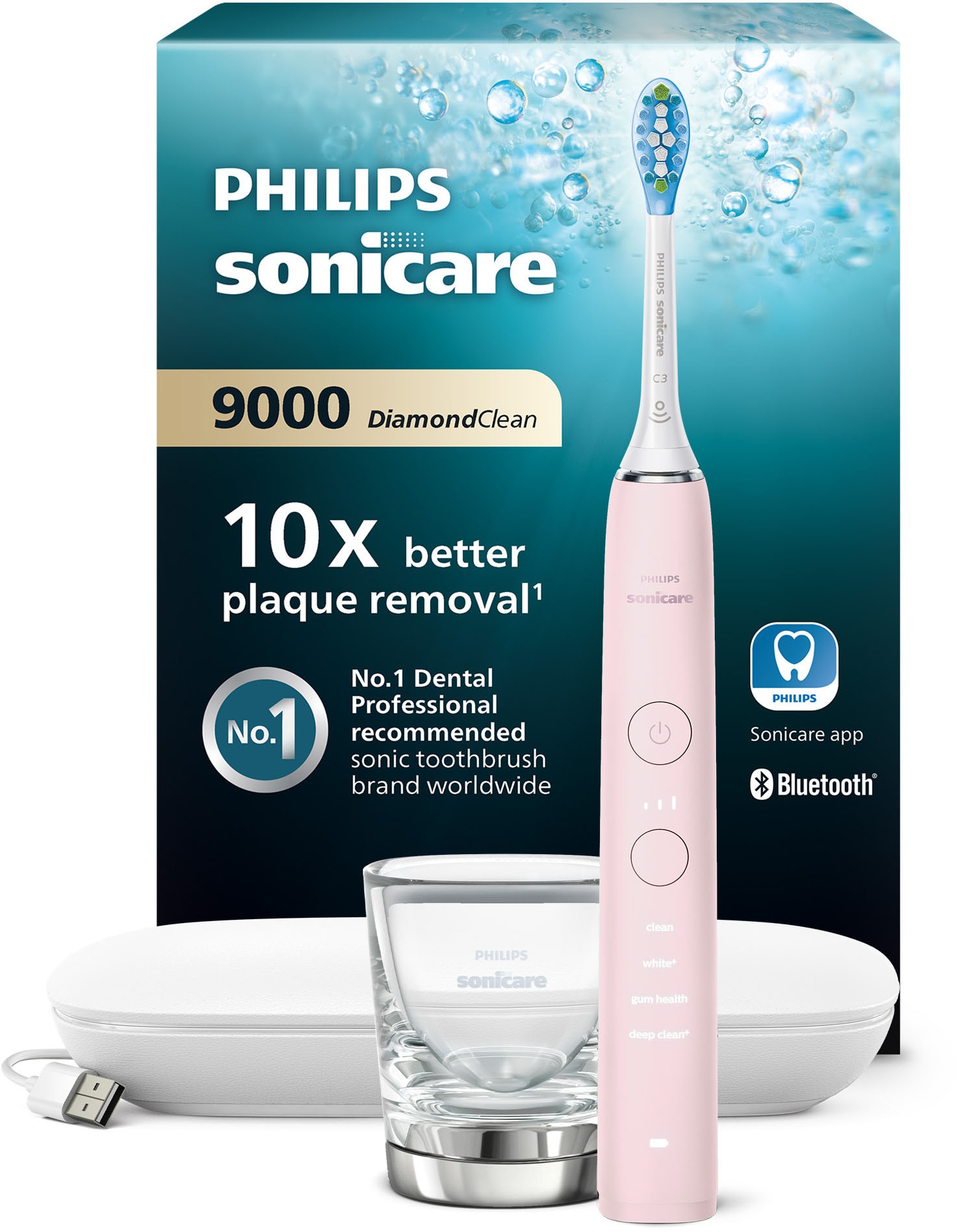 Philips Sonicare Elektrische Zahnbürste »DiamondClean 9000 HX9911« 1 Stk. Aufsteckbürsten mit Schalltechnologie, Ladeglass, USB-Reiseetui