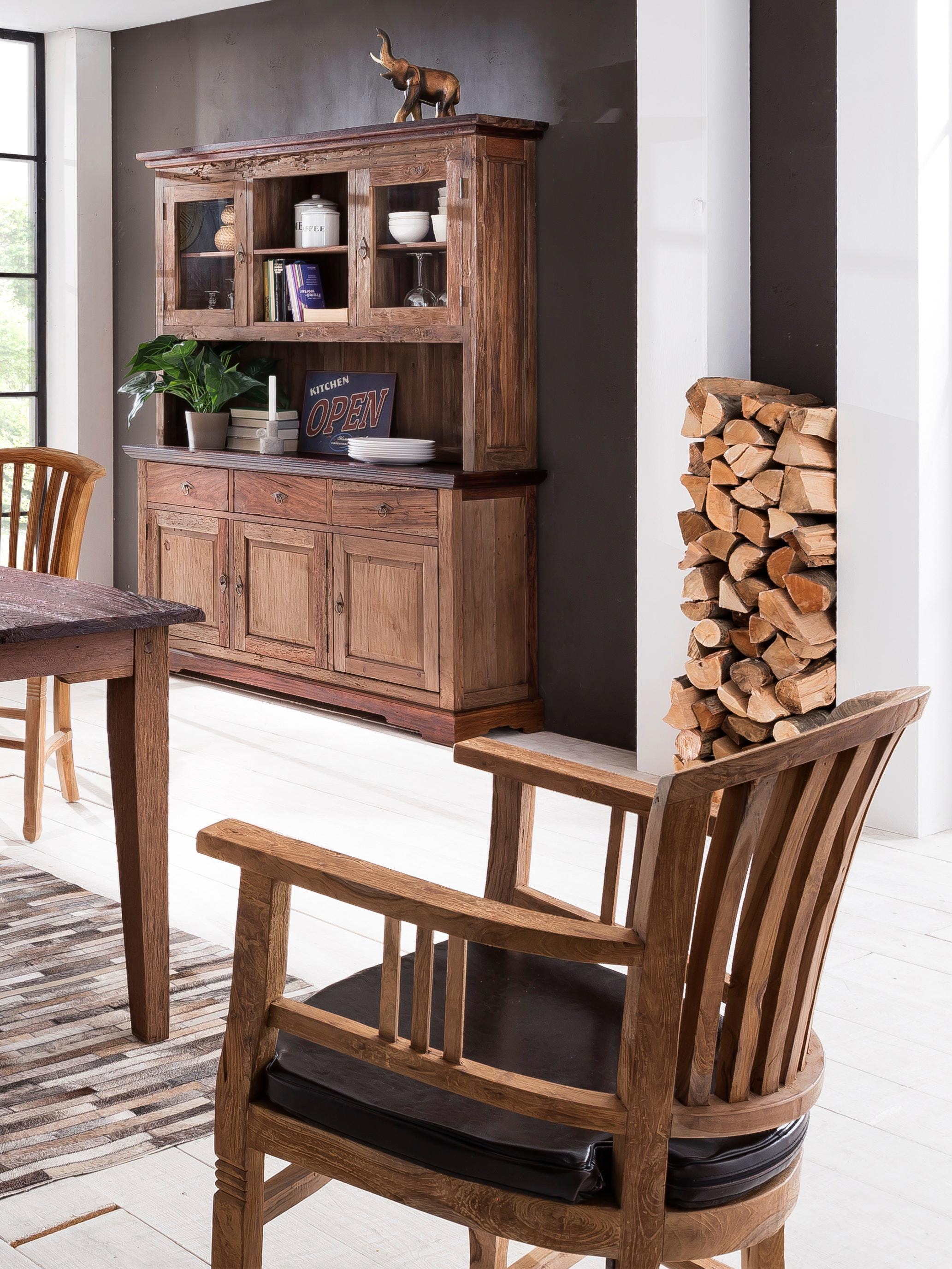 SIT Sideboard »Perth aus recyceltem Teakholz mit 3 Türen & 3 Schubladen« Massives Teakholz mit Stauraum und markanten Metallringen als Griffe