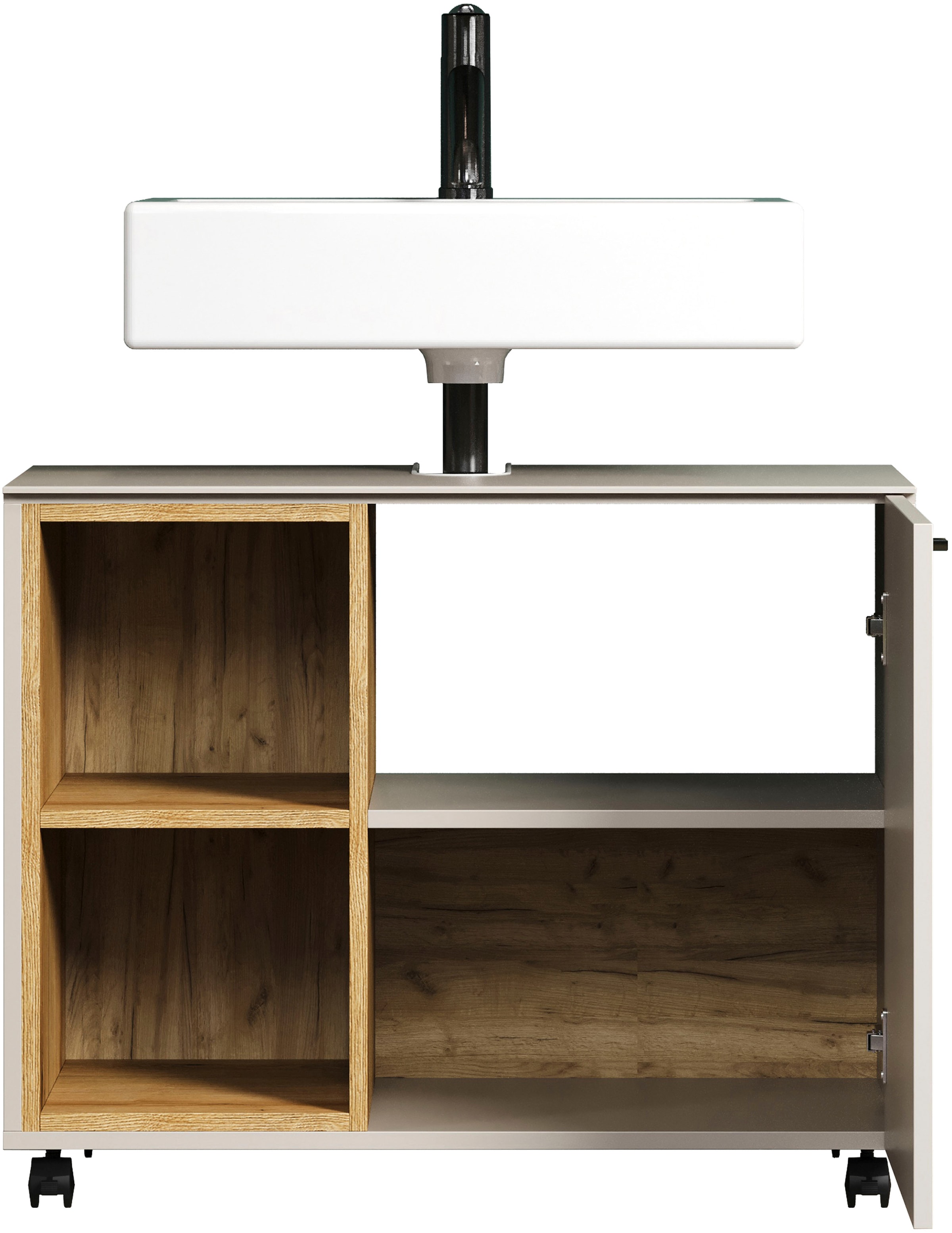 welltime Armoire sous lavabo »San Pedro« 1 cuis tlg. Waschbeckenunterschrank a. Rollen, Soft-Close 80/42/64 cm