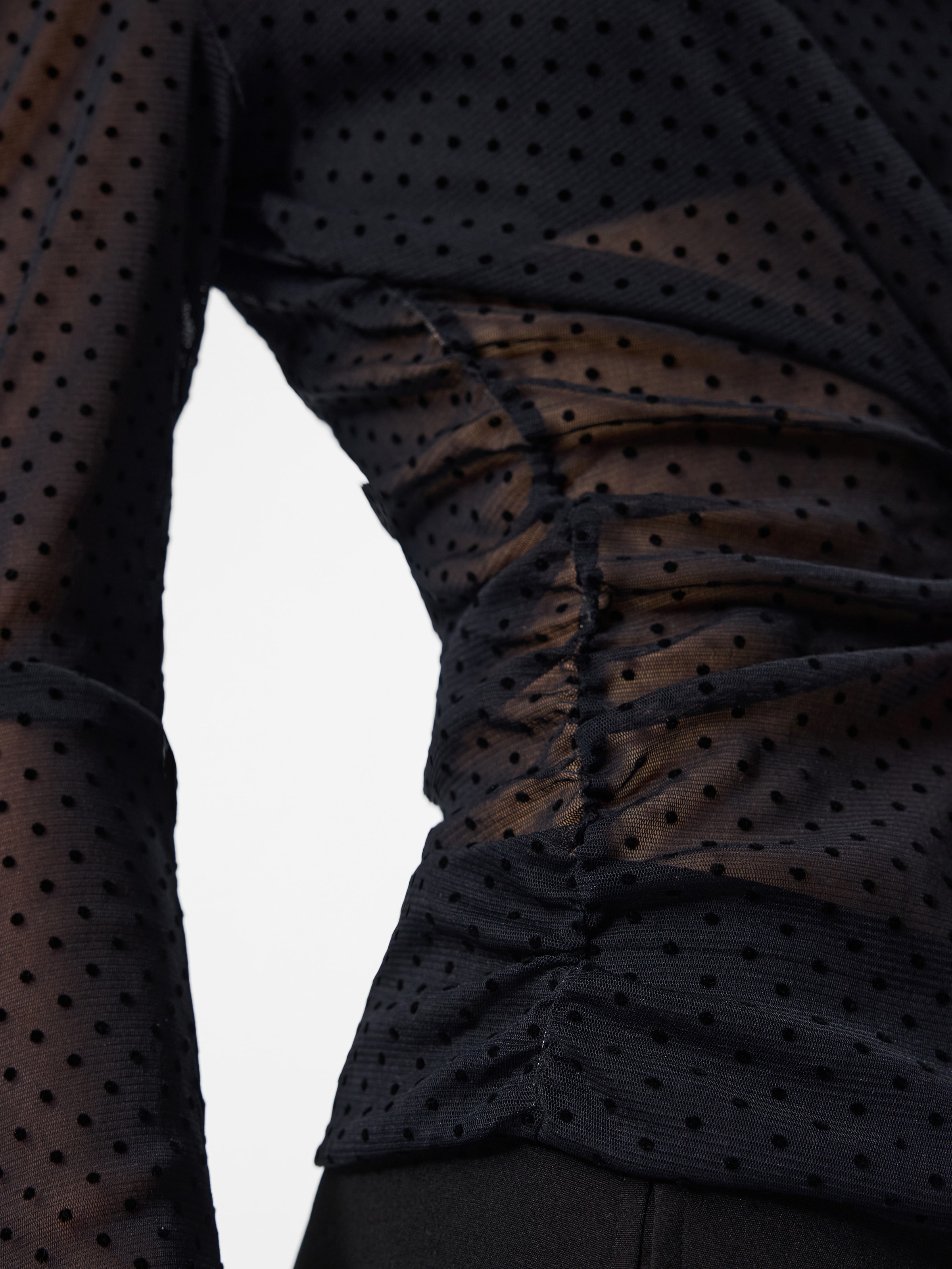 pieces T-shirt à manches longues »PCBOBO LS MESH ROUCHING TOP JRS NOOS« Fibre synthétique, qualité mesh transparente