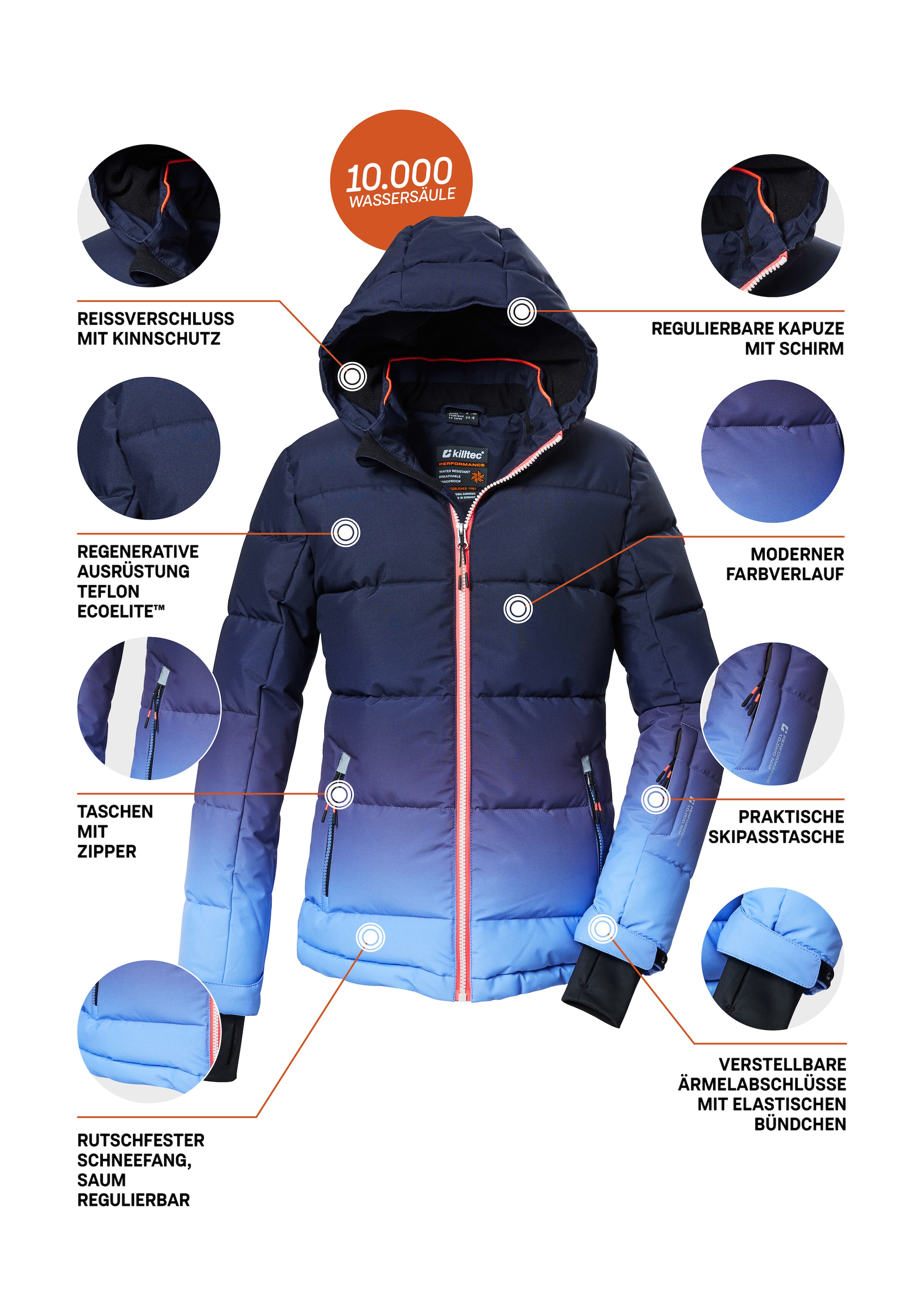 Killtec Veste de ski »KSW 330 GRLS SKI QLTD JCKT« Veste d’hiver déperlante, respirante, capuche réglable
