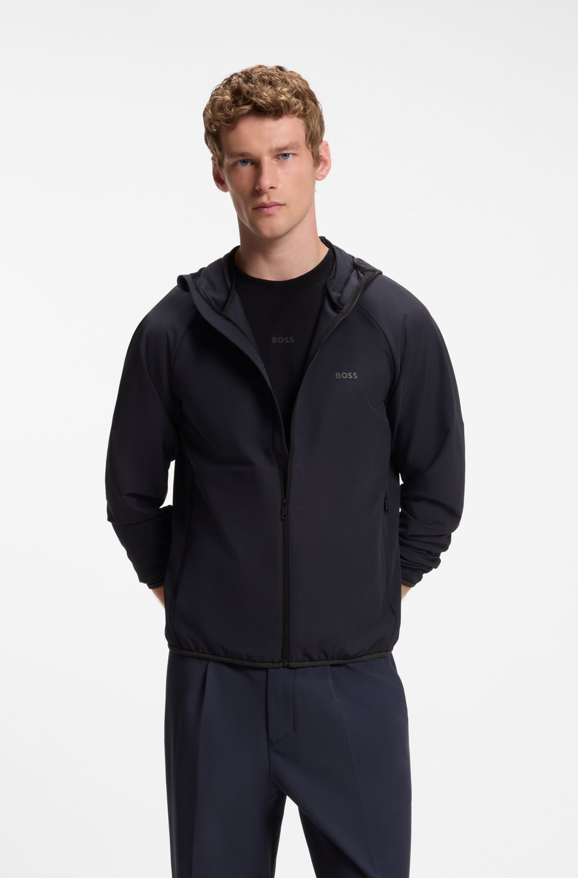 BOSS GREEN Veste fonctionnelle »L Commuter« avec capuche veste fonctionnelle déperlante avec étiquette caoutchoutée, stretch 4 directions
