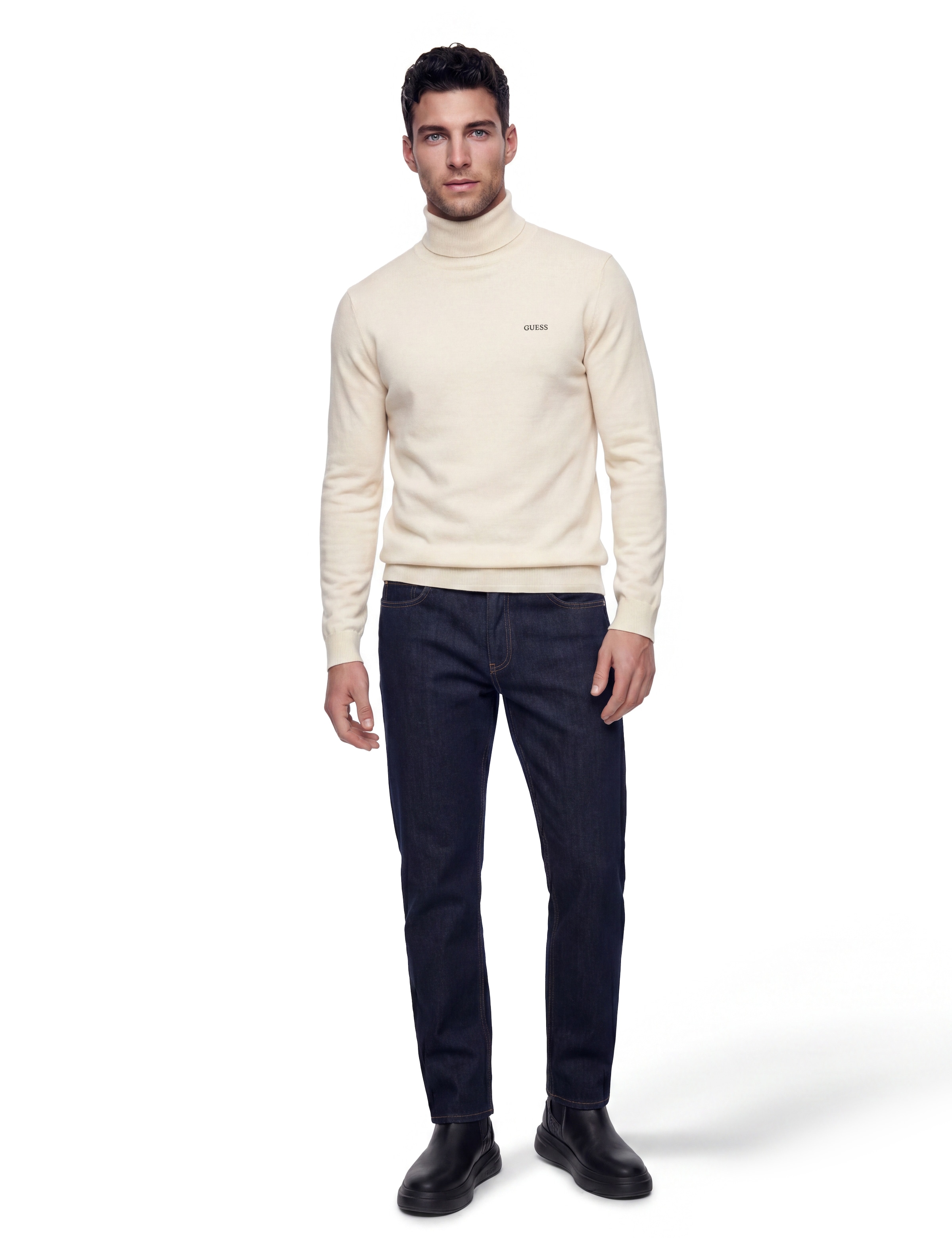 Guess Pull à col roulé mit Seide und Wolle, Regular Fit, Logo-Schriftzug