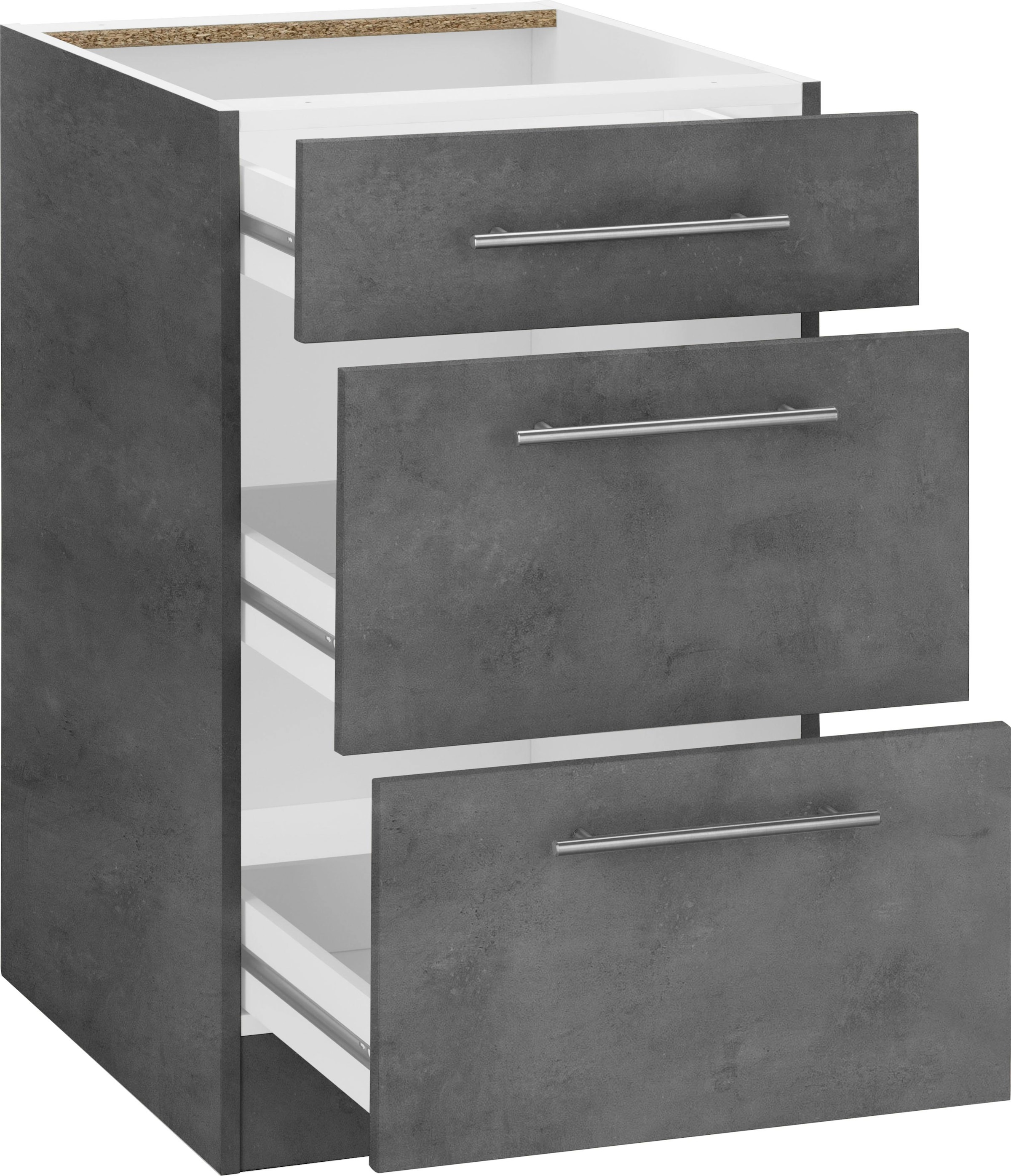 wiho Küchen Armoire basse »Cali« 50 cm de large, avec 2 grands tiroirs sans plan de travail