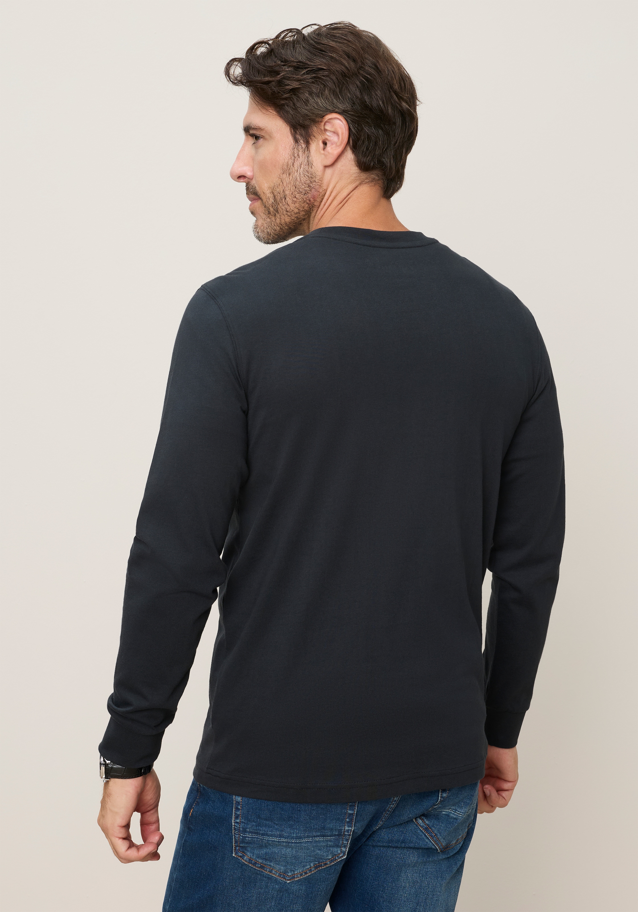 Man's World Rundhalsshirt schmale Passform, mit Langarm, unifarben, mit Print und Stickerei