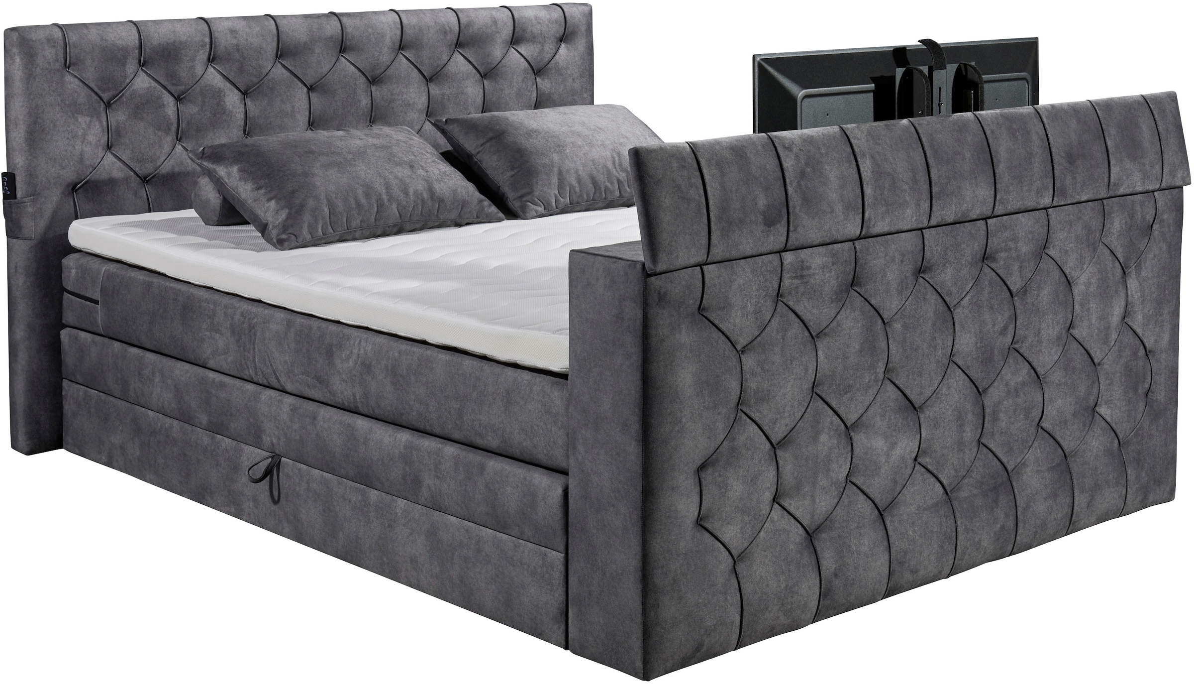 ED EXCITING DESIGN Boxspringbett »Springdale« mit Bettkasten, motorisierter TV-Halterung, Duo-Matratze (H3/H4)