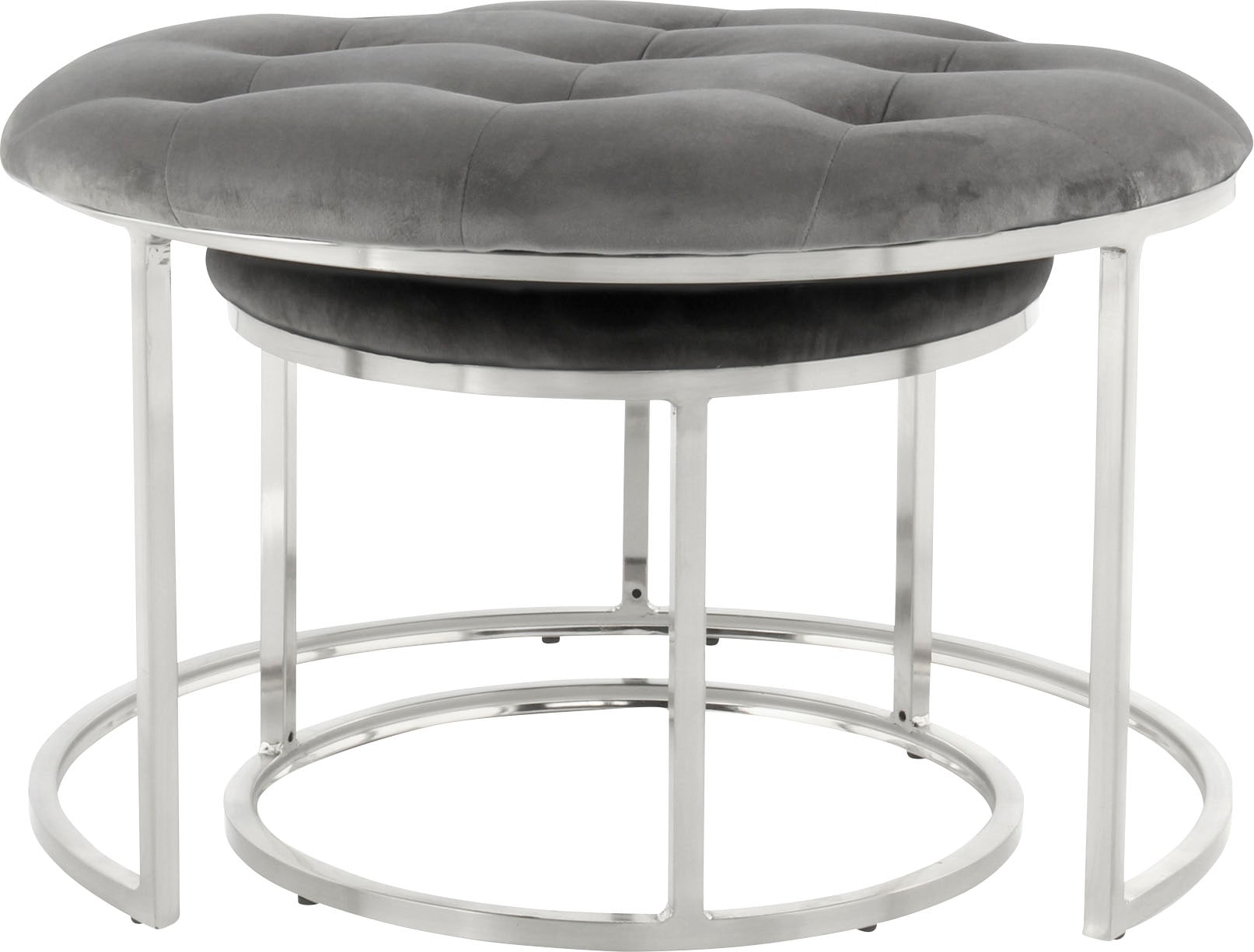 Kayoom Polstergarnitur »Hocker Becky 825 2er-Set, runde Form, angesagter Retro-Stil« Set, Hocker 1: B 60 cm/H 41 cm/T 60 cm
Hocker 2: B 40 cm/H 32 cm/T 40 cm, 2 Stk. tlg. vielseitig verwendbar, modern, pflegeleicht, runde Form
