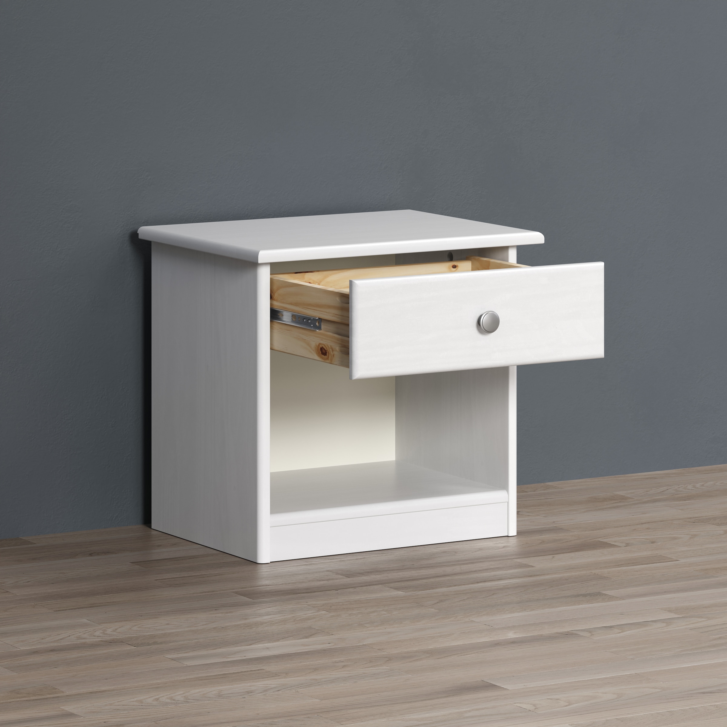 Home affaire Table de nuit »Delsbo Nachtschrank Schrank Schlafzimmer Beistellschrank« Landhaus Design aus Kiefernholz, 1 cuis tlg. Massivholz Nachttisch Weiss lackiert - Nachtkonsole (B/T/H) 44/34/41 cm