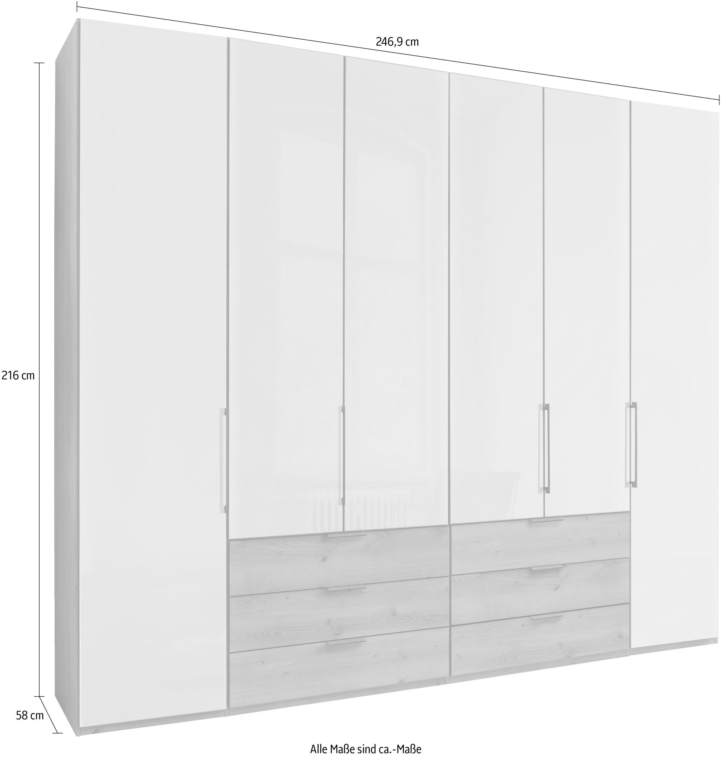 WIEMANN Armoire à portes pliantes »Monaco« Teil-Glasfront sowie hochwertige Beschläge inkl. Schubladendämpfung