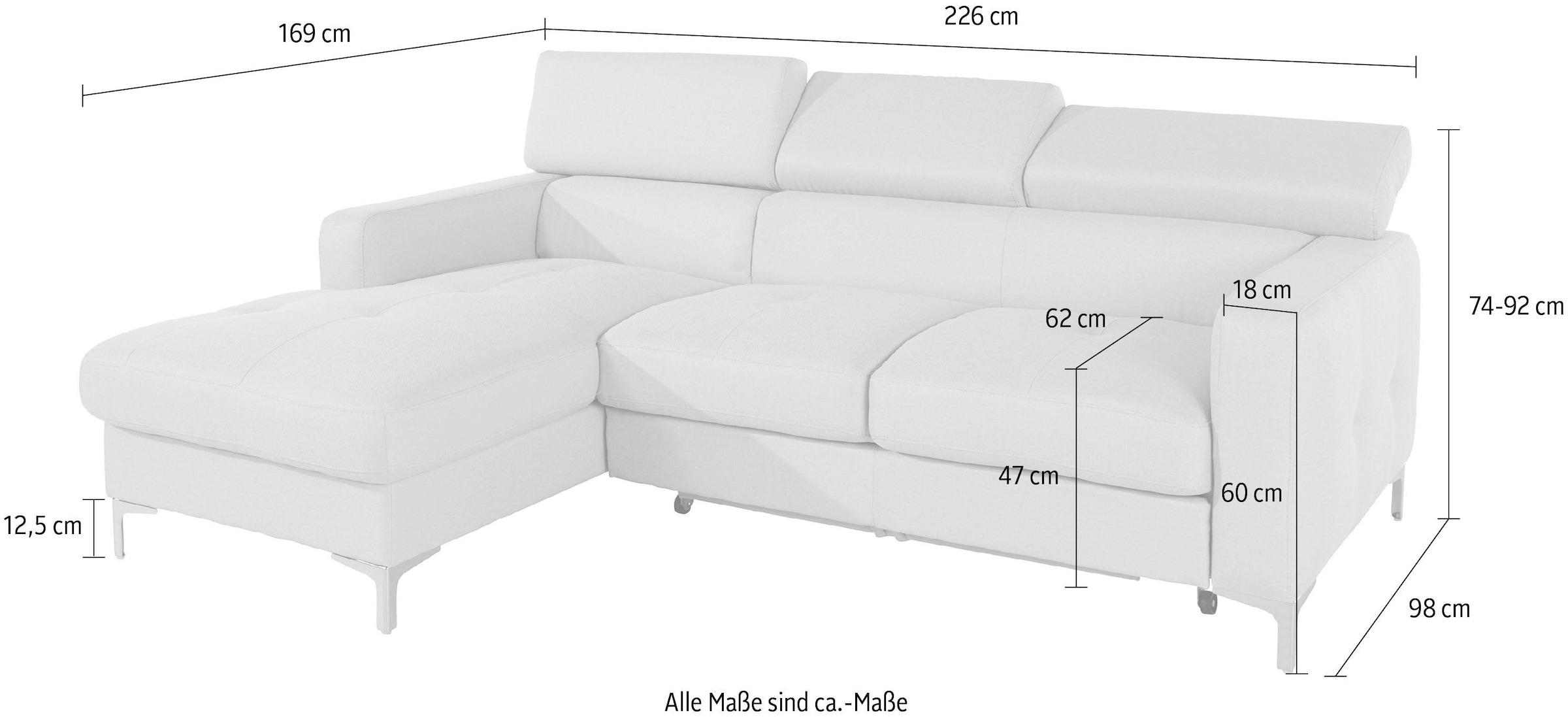 COTTA Canapé d'angle »Sammy L-Form« mit Kopfteilverstellung, wahlweise mit Bettfunktion & Bettkasten