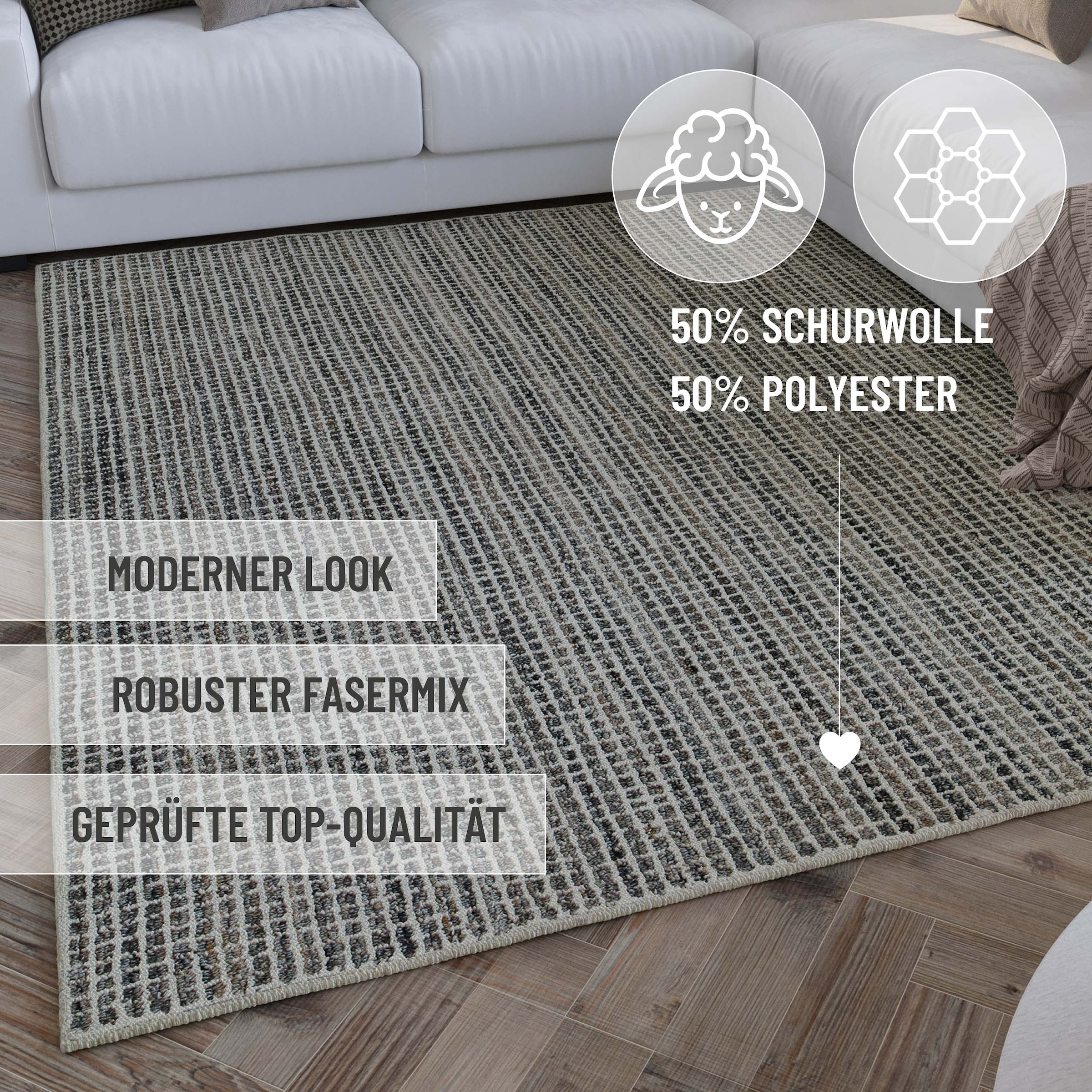 Wecon home Teppich »Hamptons FOURTEEN« rechteckig 10 mm Höhe Läufer, Fasermix, Kurzflor, Wohnzimmer, Schlafzimmer, elegant, Karo