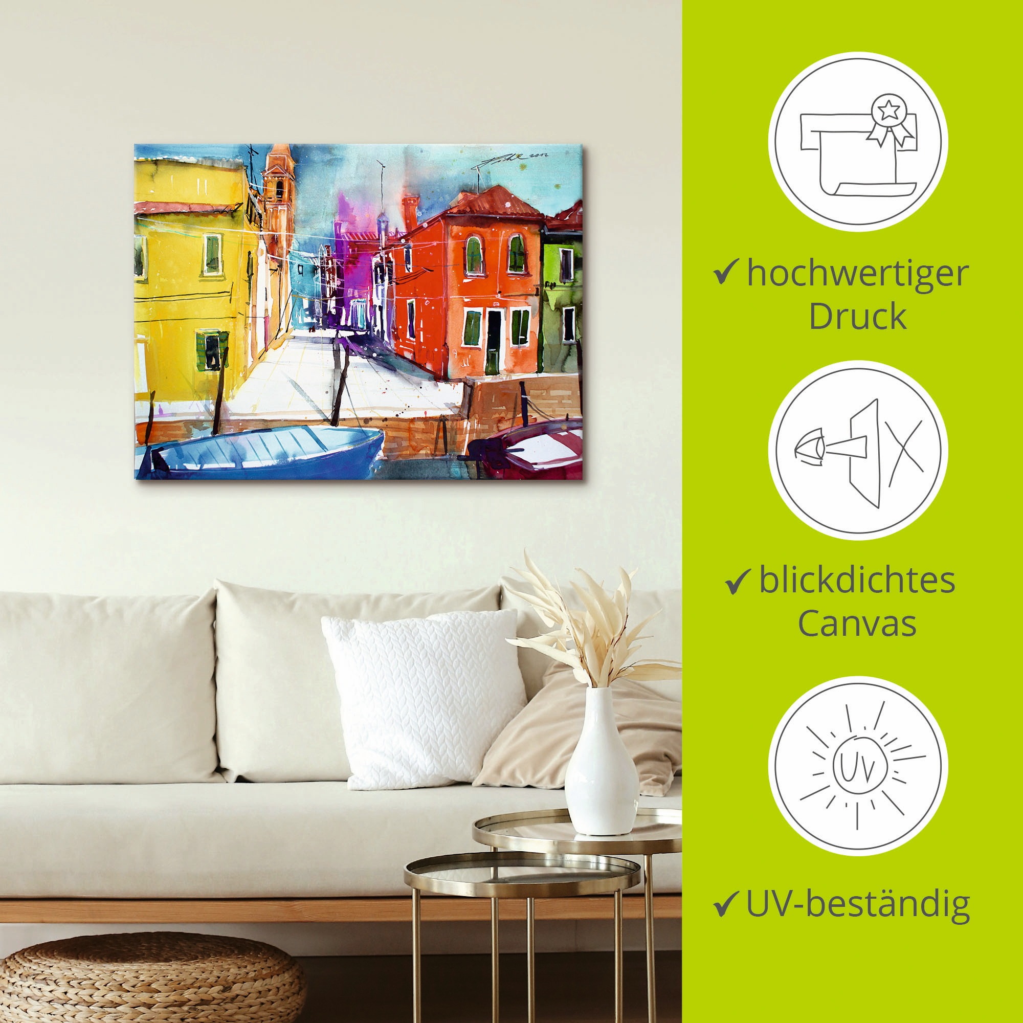 Artland Tableau sur toile »Venedig, Burano, Fondamenta del Pizzo« 1 cuis tlg. auf Keilrahmen gespannt