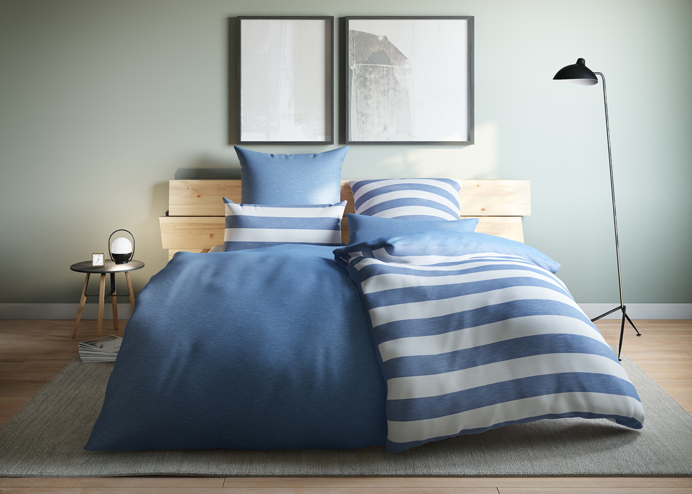 GOODproduct Wendebettwäsche »Big Stripe« 2 tlg. 100% Bio-Baumwolle GOTS zertifiziert, Streifen-Design in Melange-Optik