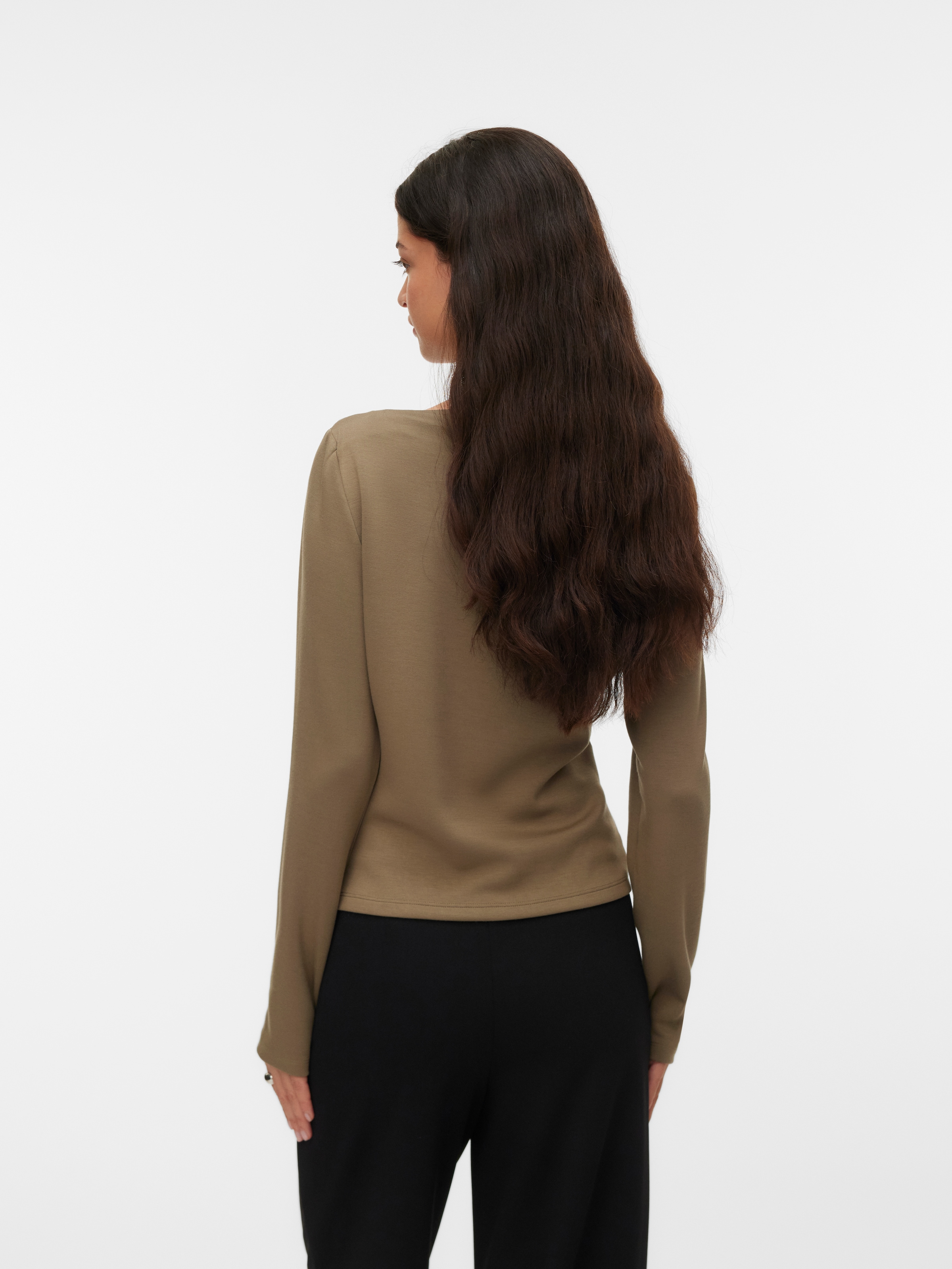 Vero Moda T-shirt à manches longues »VMMILLE LS BOATNECK SHORT TOP JRS NOOS« Materialmix, regular fit, mit Raffung