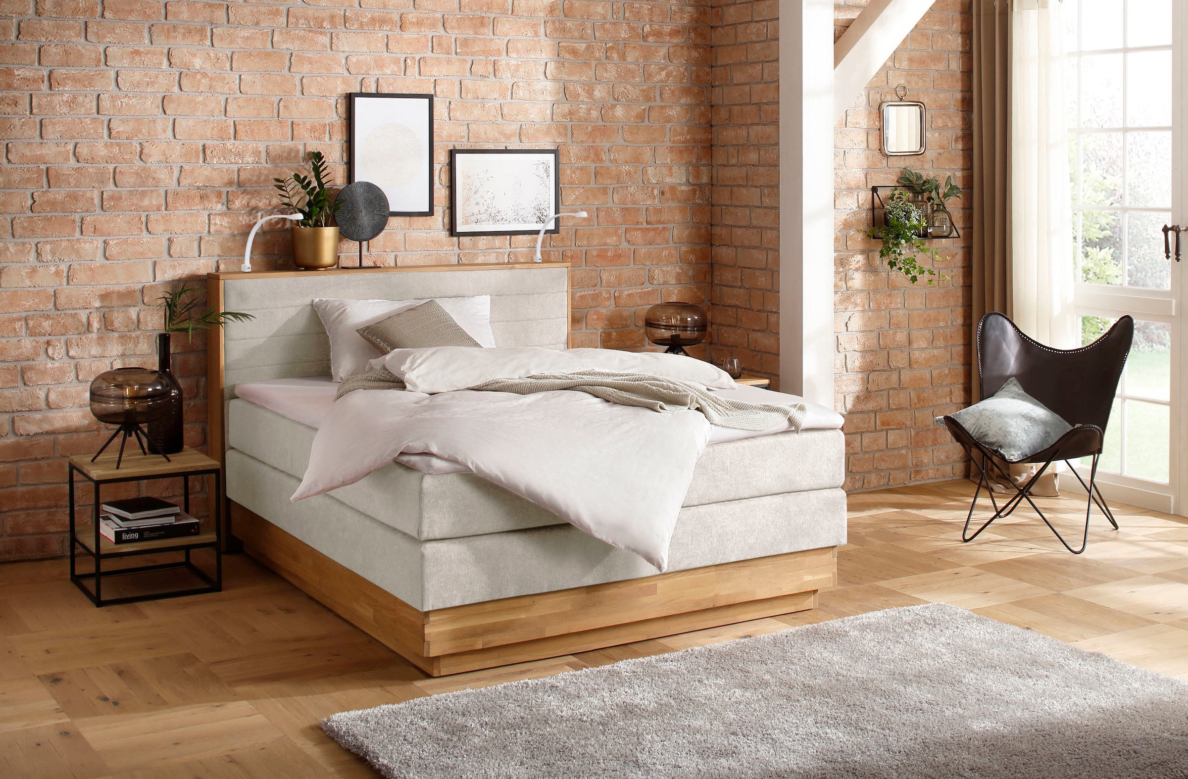 Home affaire Lit boxspring »CAVAN, mit Bettkasten, inkl. 7-Zonen-TTFK-Matratze H2-H4 und Topper« chêne, incl. coffre-lit & topper, différents degrés de fermeté (aussi H4)