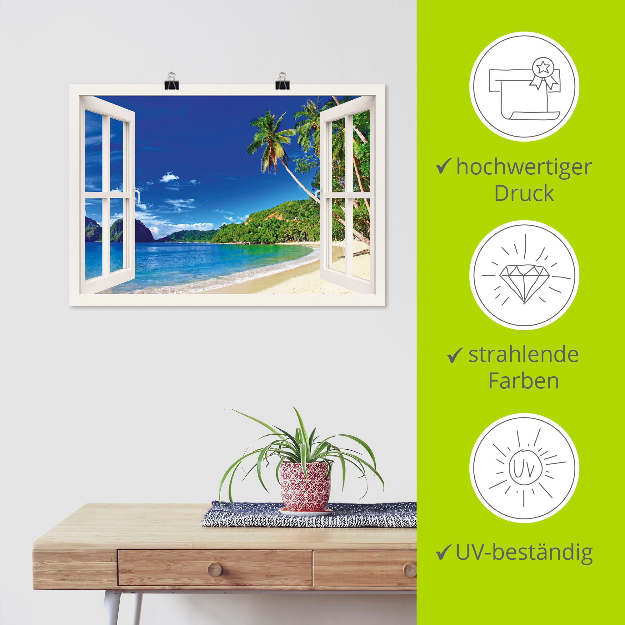 Artland Wandbild »Fensterblick Paradies« Fensterblick 1 Stk. tlg. als Alubild, Leinwandbild, Poster in verschied. Grössen