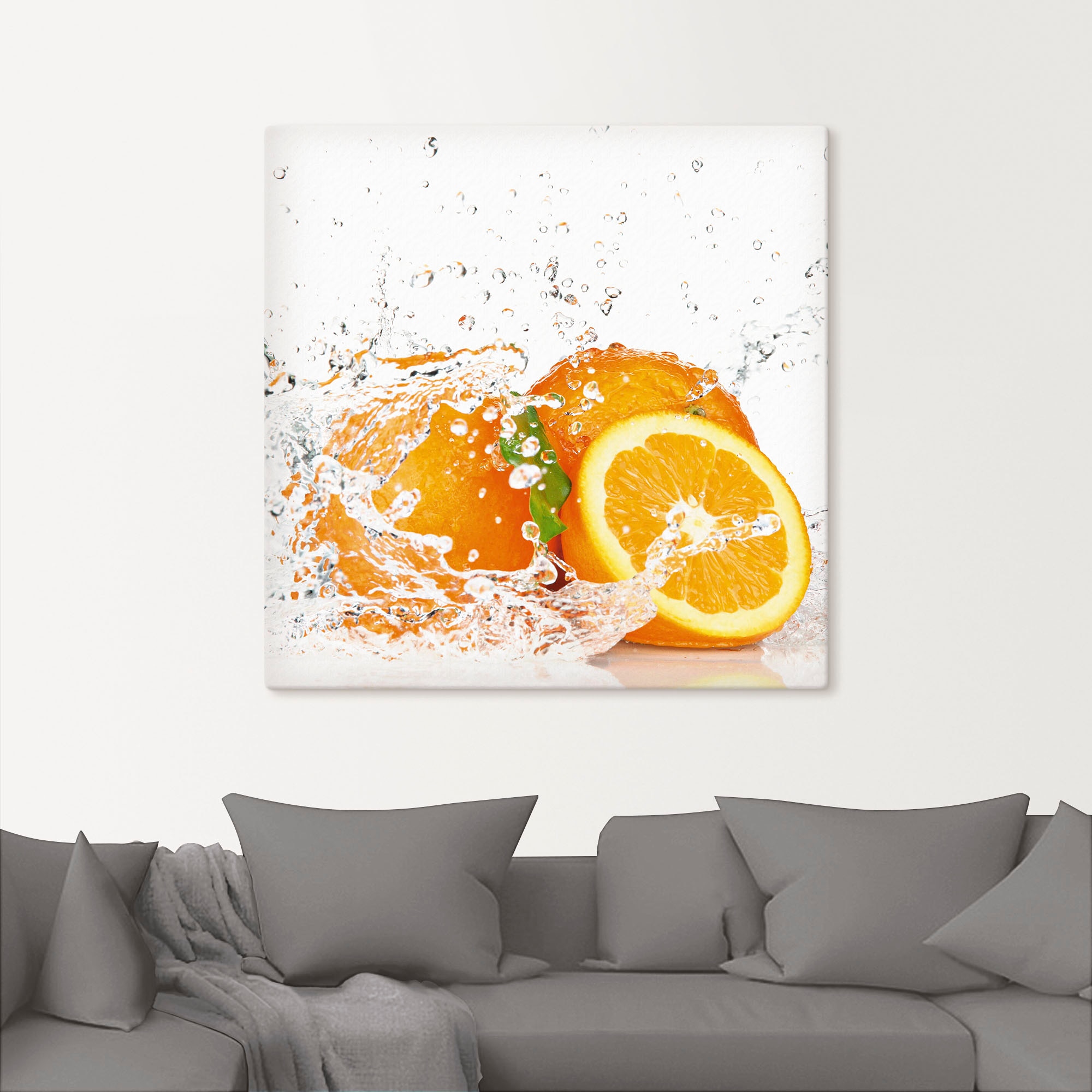 Artland Tableau sur toile »Orange mit Spritzwasser« 1 cuis tlg. als Leinwandbild, Poster, Wandaufkleber in verschied. Grössen