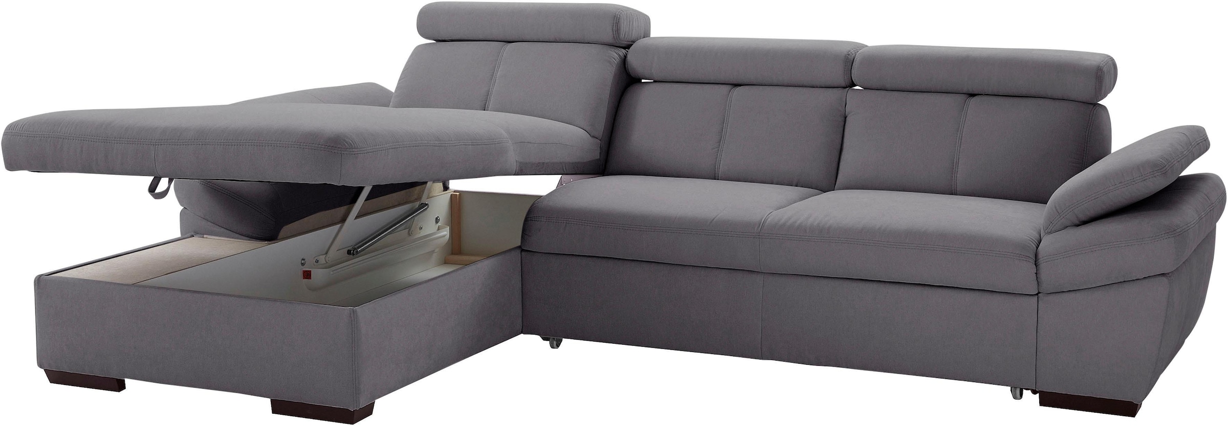 exxpo - sofa fashion Ecksofa »Salerno, inkl. Arm-& Kopfteilverstellung, bequem, Breite 280cm, L-Form« wahlweise mit Bettfunktion und Bettkasten, tolle Detailverarbeitung