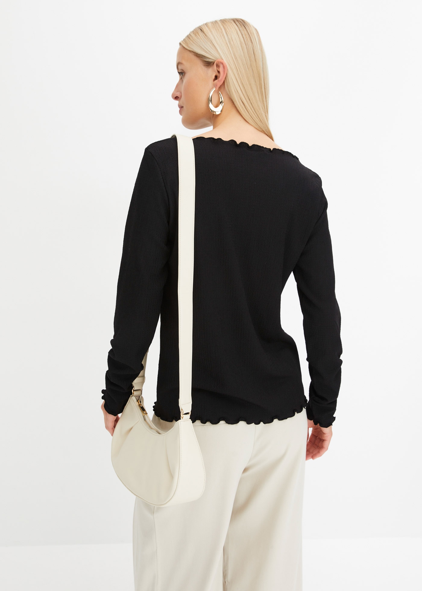 bonprix T-shirt à manches longues »Shirt« bequeme Passform, Strukturjersey-Material, unifarben