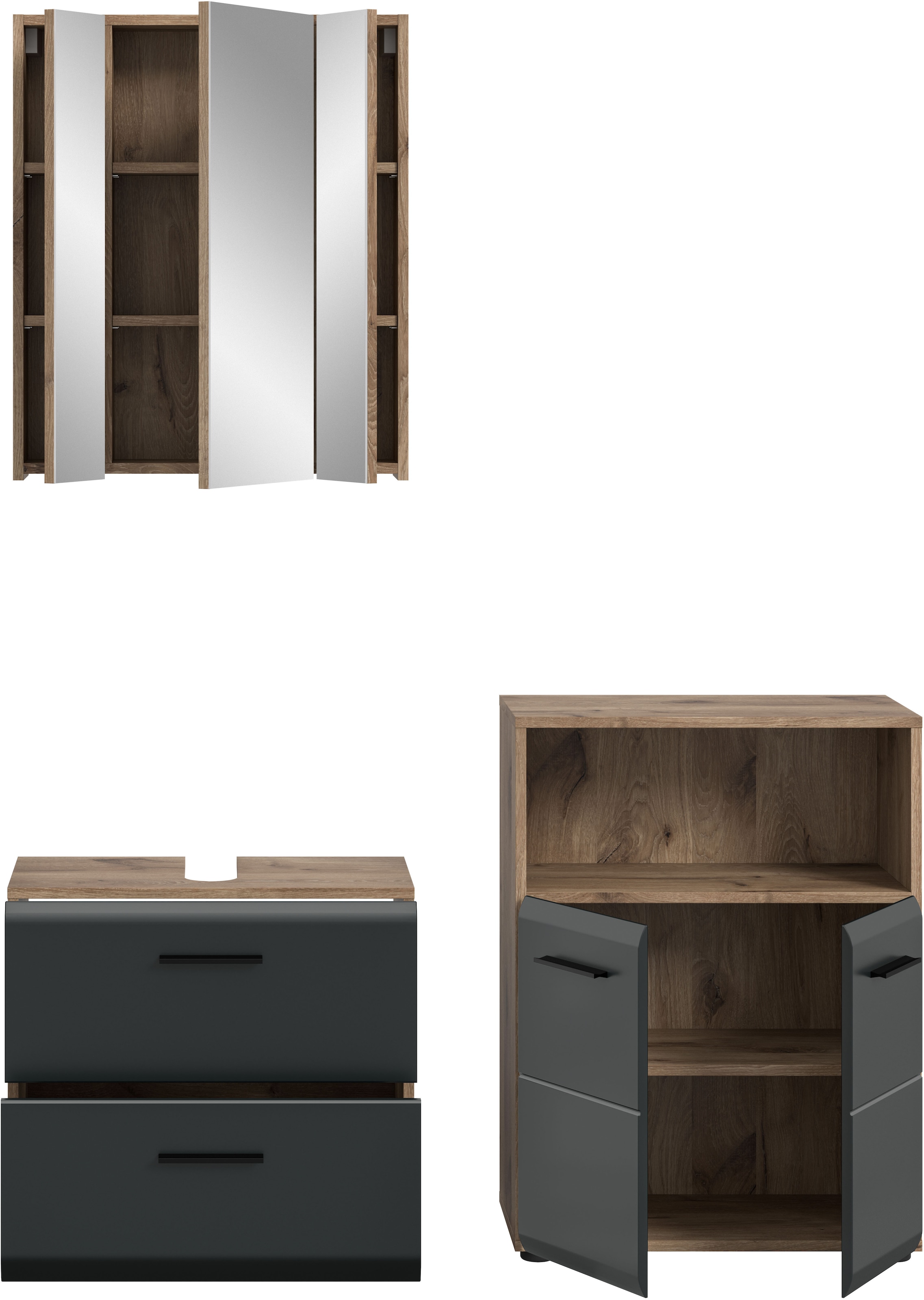 welltime Badmöbel-Set »FLORENZ,  3-teilige Badkombination, hochwertige MDF-Front« Set, best. aus: Waschbeckenunterschrank, Spiegelschrank, Midischrank breit, 3 Stk. tlg.
