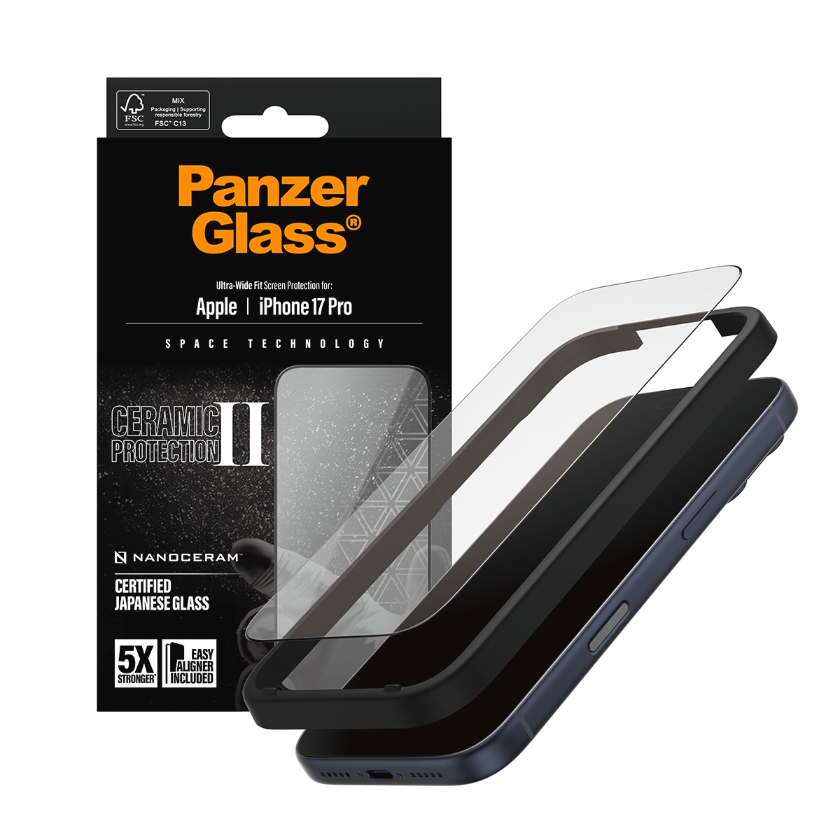 CARE by PanzerGlass Verre de protection d'écran »Ceramic II Ultra-Wide Fit Screen Protector« für Apple iPhone 17 Pro Displayschutzfolie, Schutzfolie, Bildschirmschutz, kratz- & stossfest