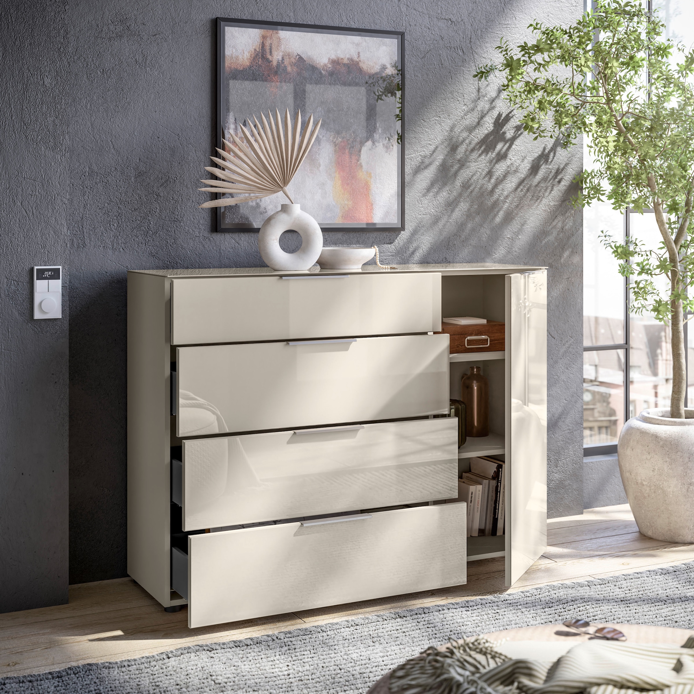 HBZ Kommode »Santorin, BxHxT 135x99x40 cm« 1 Stk. tlg. Breite 135cm, Softclose für Türen und Schubkästen, Melaminbeschichtung