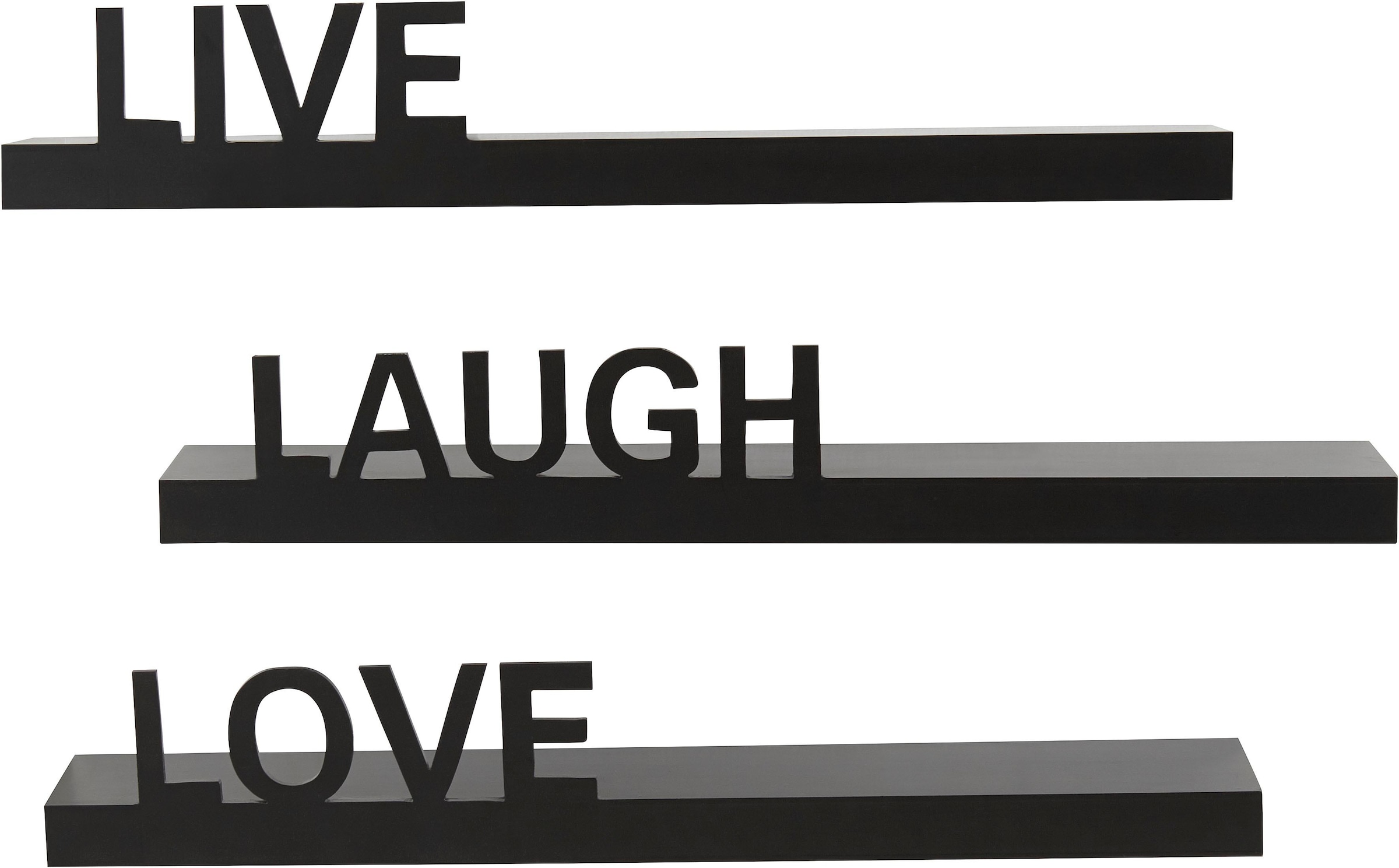 my home Deko-Wandregal »Live - Love - Laugh« Set, 3-tlg. Set, 3 Stk. tlg. Dekoregal, Wanddeko, mit Schriftzug