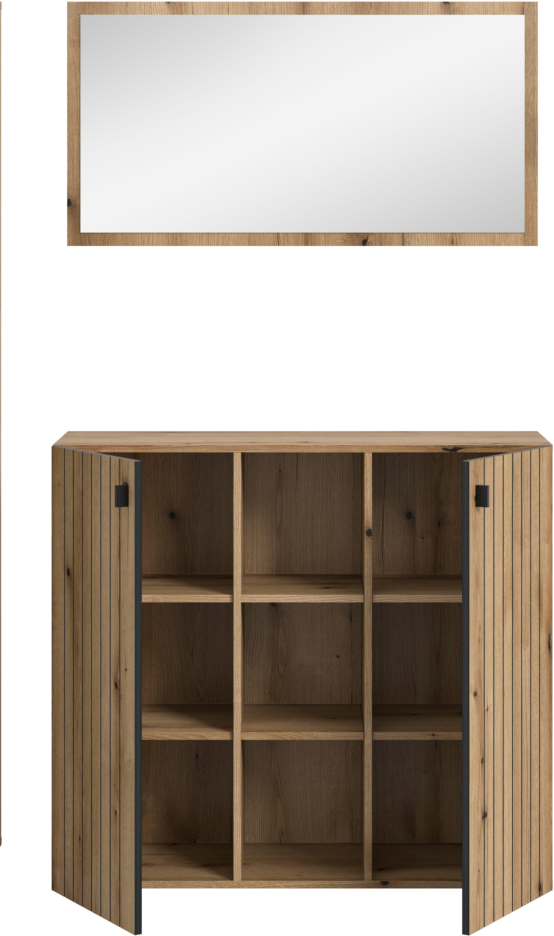 Home affaire Garderoben-Set »TATIO, 2-tlg. Garderobenkombination,Breite: 106 cm, Rillenfräsung« Set, Set, best. aus: 1 Spiegel, 1 Schuhkommode, 2 Stk. tlg.