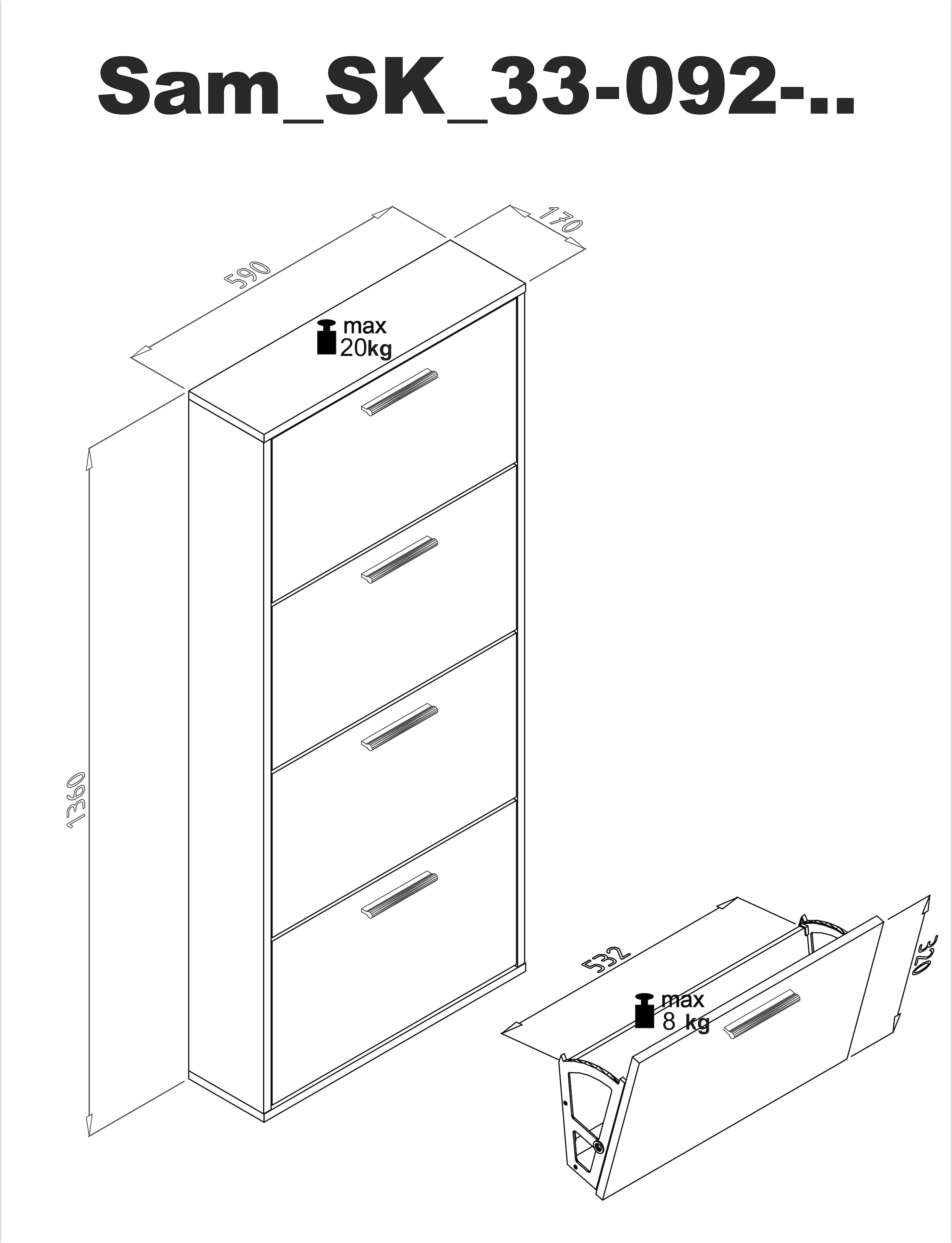 HBZ Schuhkipper »Sam Schuhkipper, Schuhschrank BxHxT 59x136x17 cm« 1 Stk. tlg. mit 4 Klappen