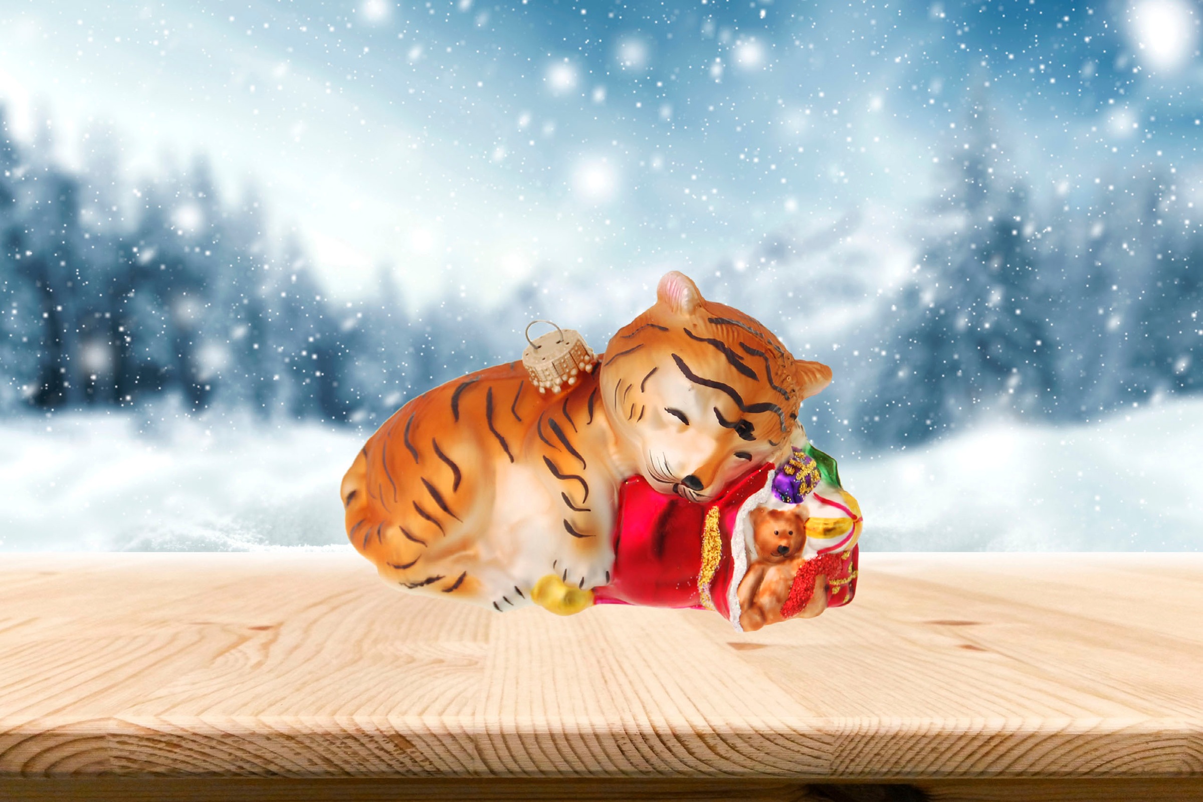 Krebs Glas Lauscha Christbaumschmuck »Glasornament Babytiger, mundgeblasen, handbemalt« Weihnachtsdeko, Christbaumkugeln aus Glas, Weihnachtsbaumkugel
