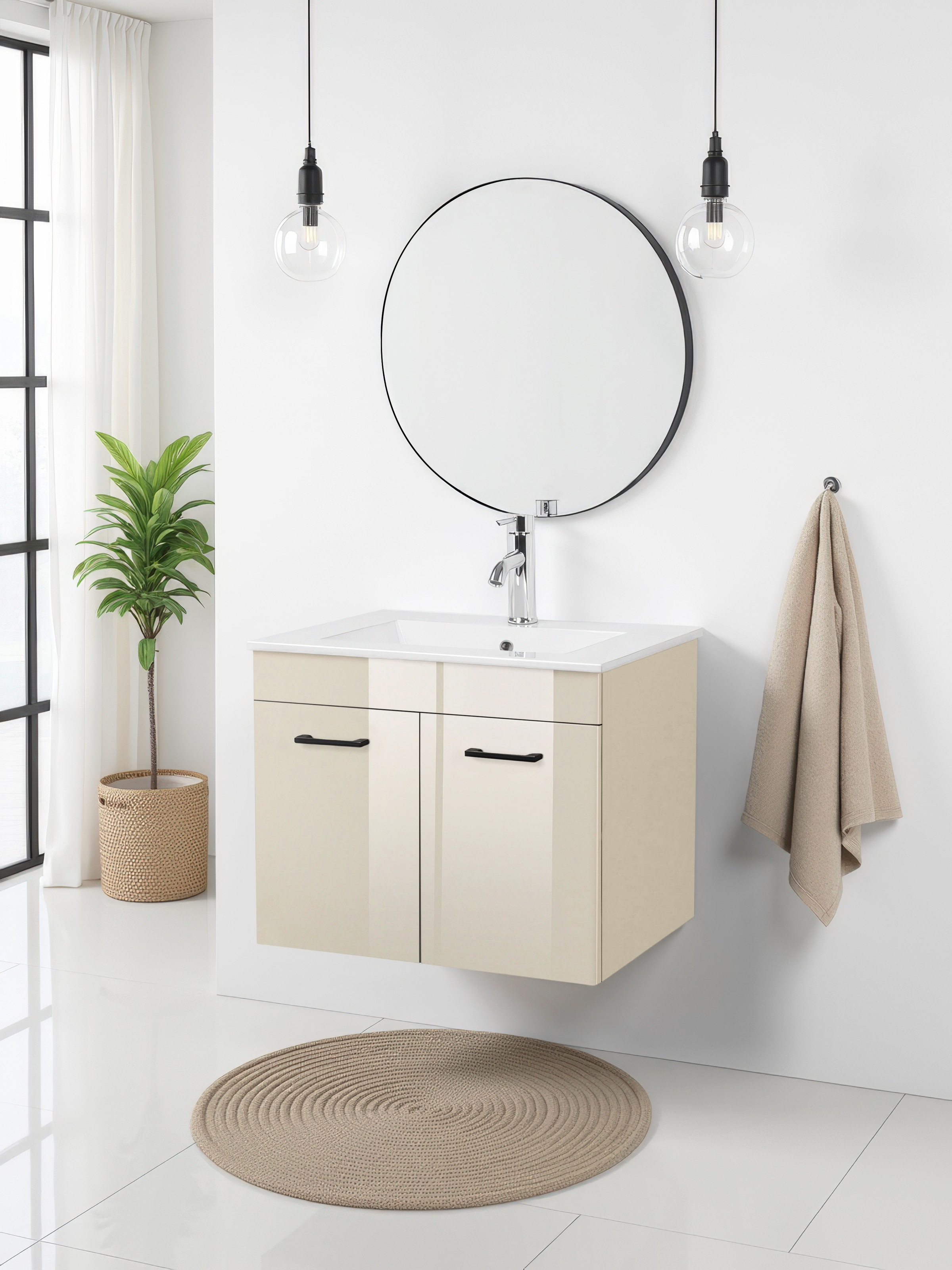 welltime Waschtisch »Florenz, Breite 60cm, 2 Tür, 2 Fächer, MDF-Front« Komplett-Set,  Waschplatz mit 2 Türen,in verschiedenen Farben erhältlich, Badmöbel