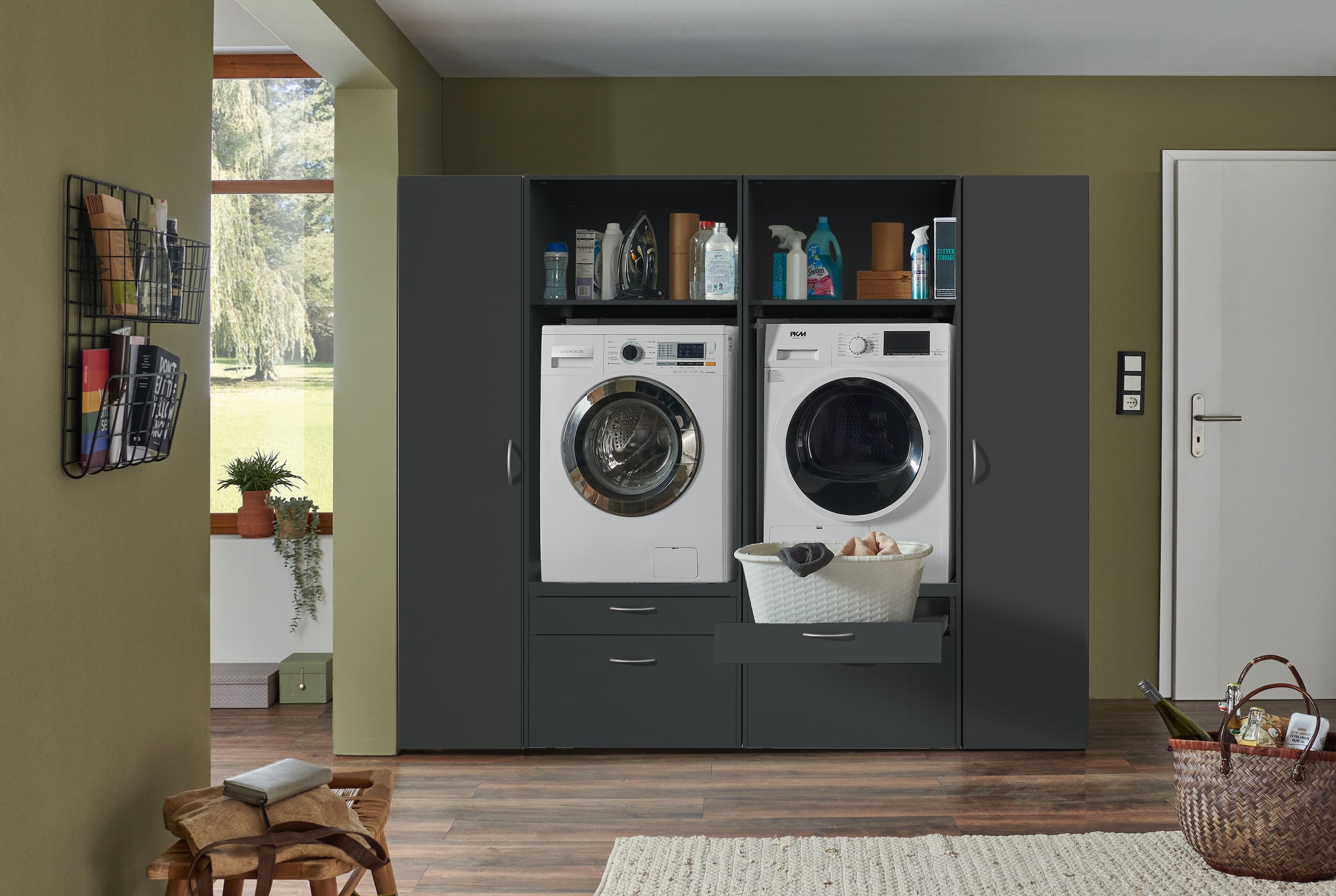 Wimex Armoire multi-usages »Multiraumkonzept, praktische Waschmaschinenlösung, Breite: 200cm« disponible en couleurs graphite ou blanc