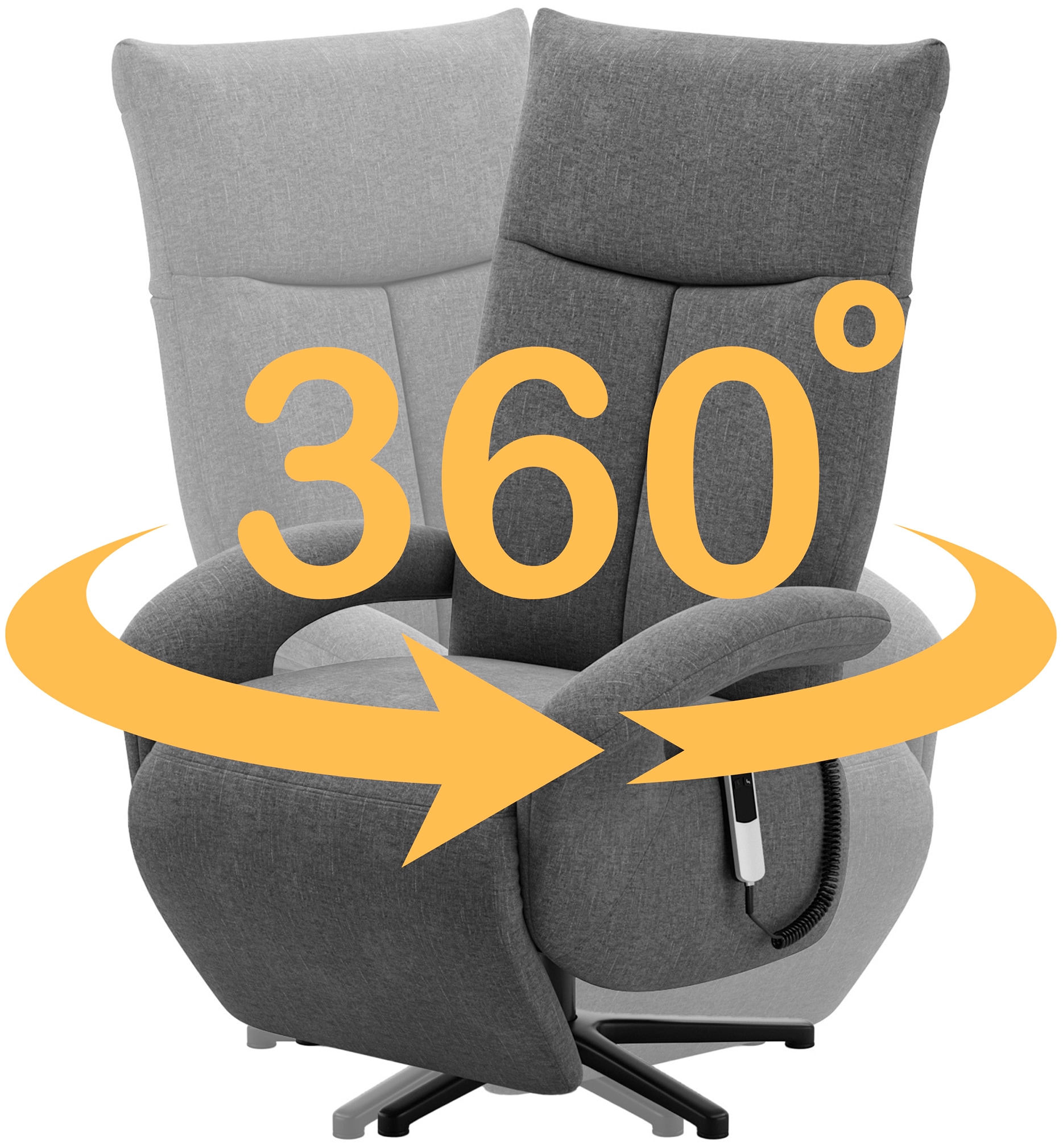 Home affaire Fauteuil TV »Rochelle, inkl. Kopfteilverstellung & 360° Drehfunktion« 1 cuis tlg. wahlweise mit 2 Motoren, Akku & Aufstehhilfe