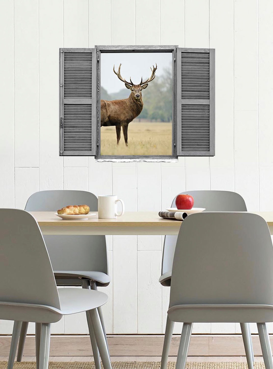 queence Autocollant mural »Hirsch« Wandsticker, Wandbild, selbstklebend, 3D, Fenster