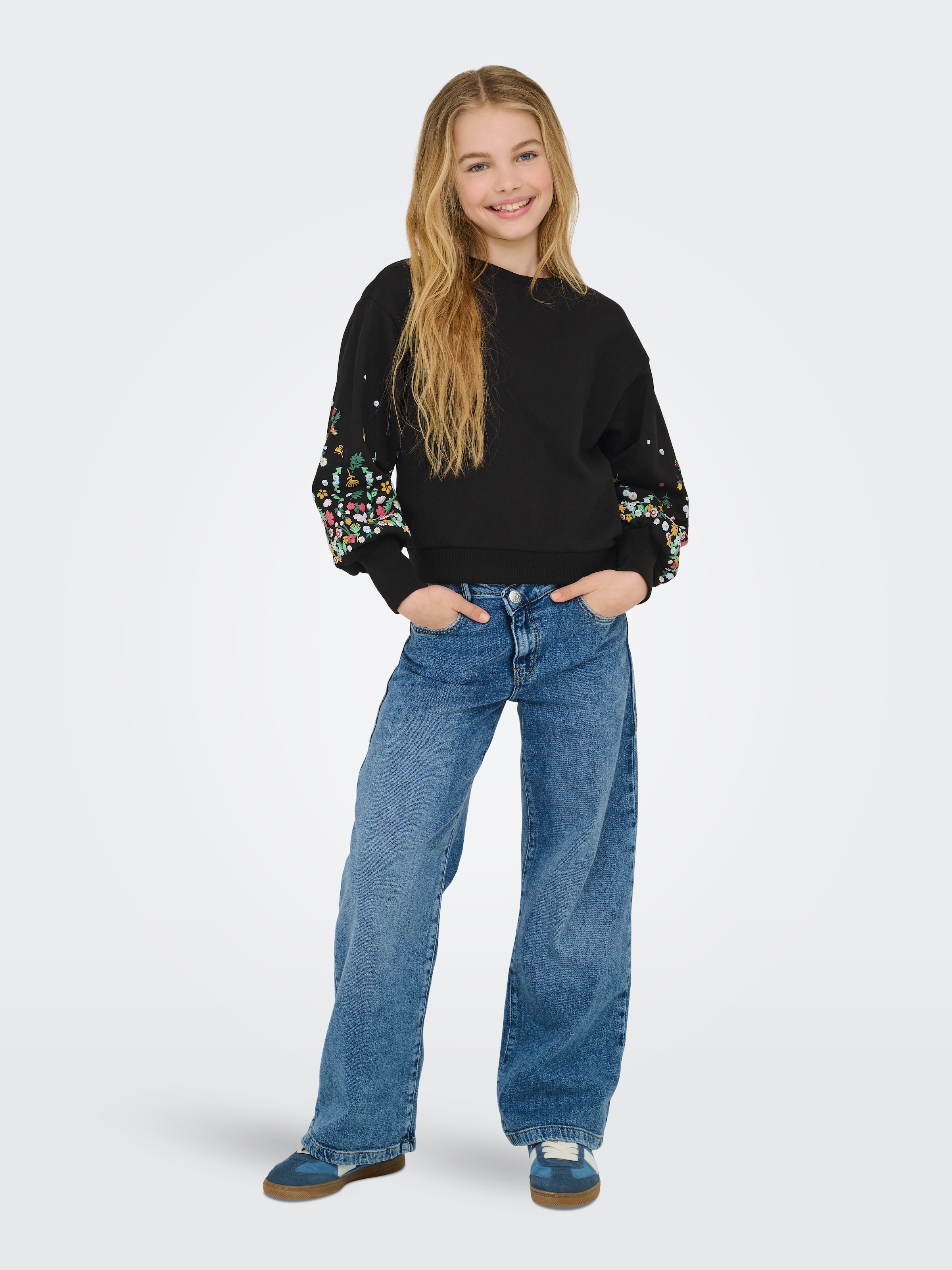 KIDS ONLY Sweat-shirt »KOGBROOKE L/S O-NECK FLOWER SWT NOOS«, mélange coton, coupe régulière
