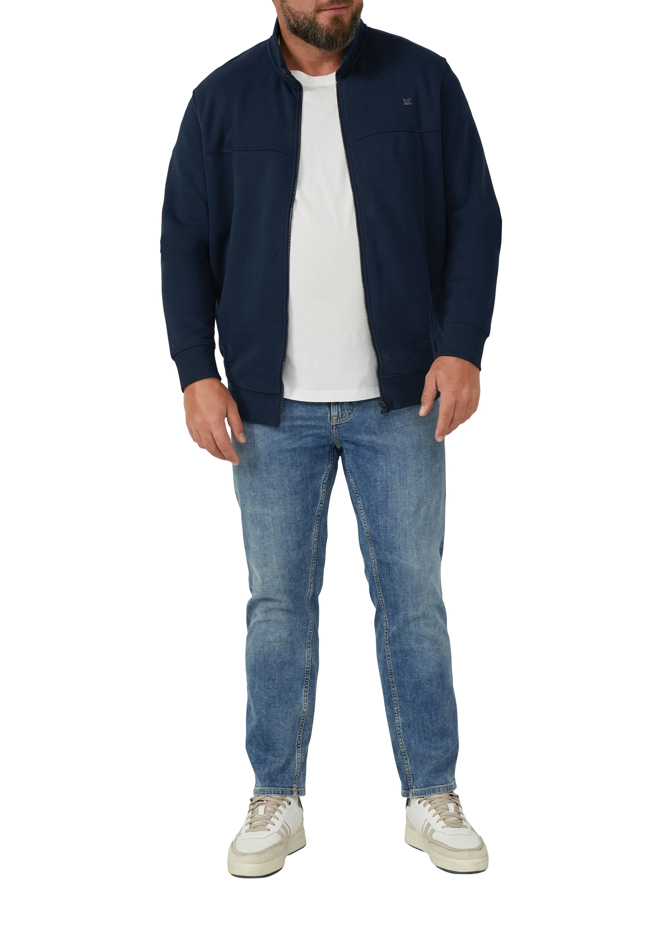s.Oliver Men Big Sizes Sweatjacke mit Reissverschluss und Stehkragen