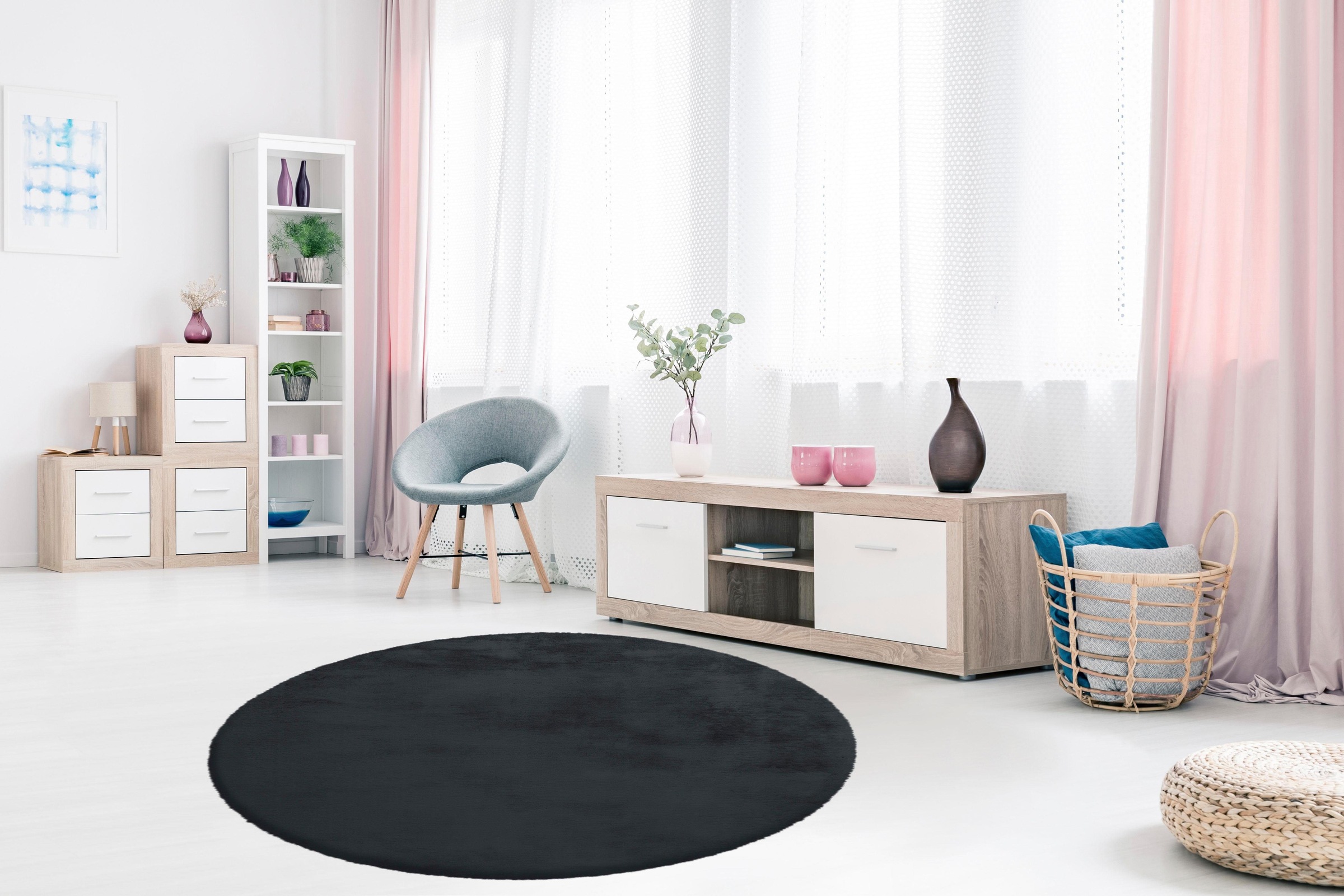 my home Fellteppich »Alvin« rund 45 mm Höhe Teppich-Kaninchenfell-Optik, Kunstfell