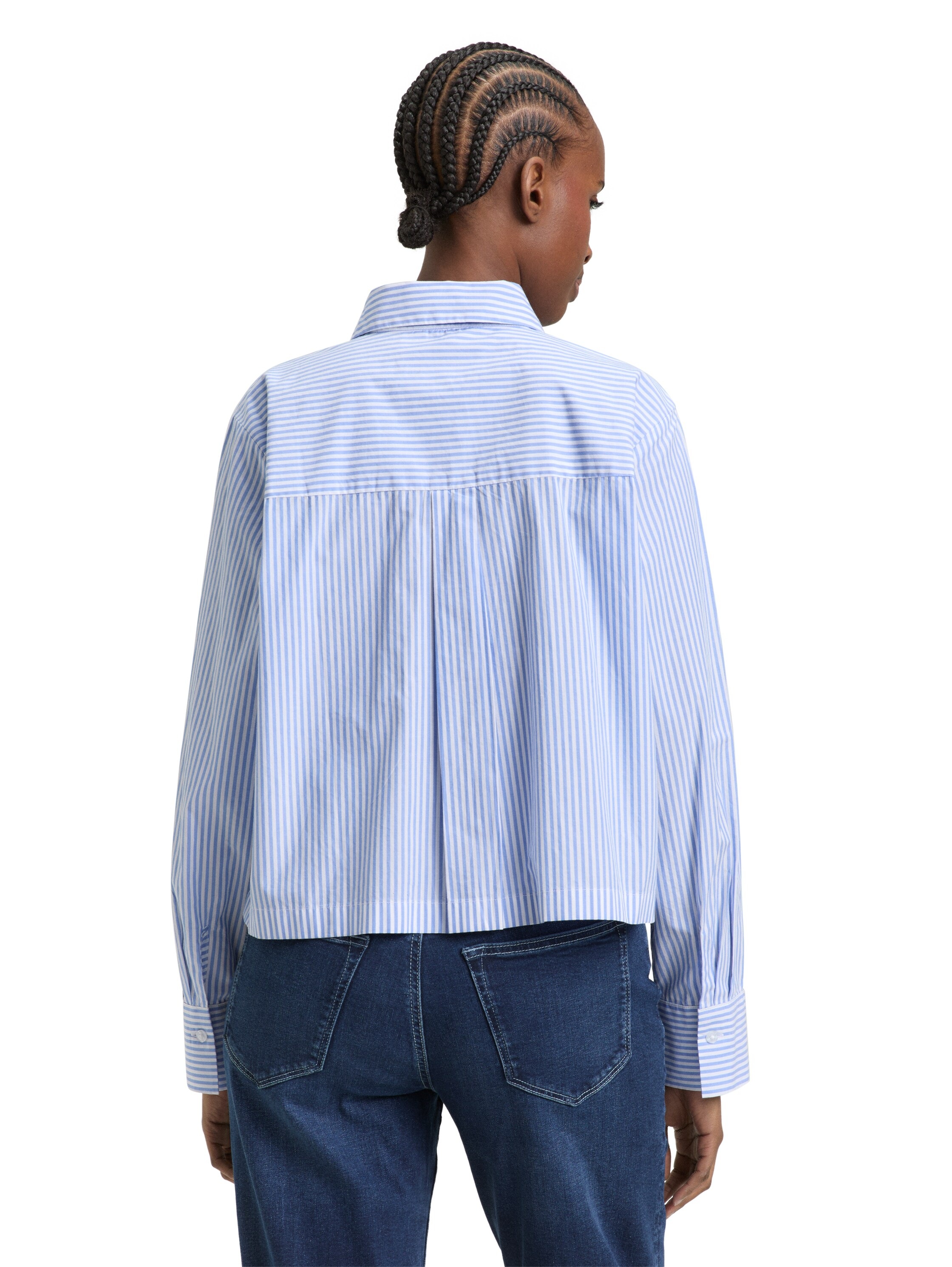 TOM TAILOR Denim Blouse à manches longues gestreift, kurze Form, mit Brusttasche