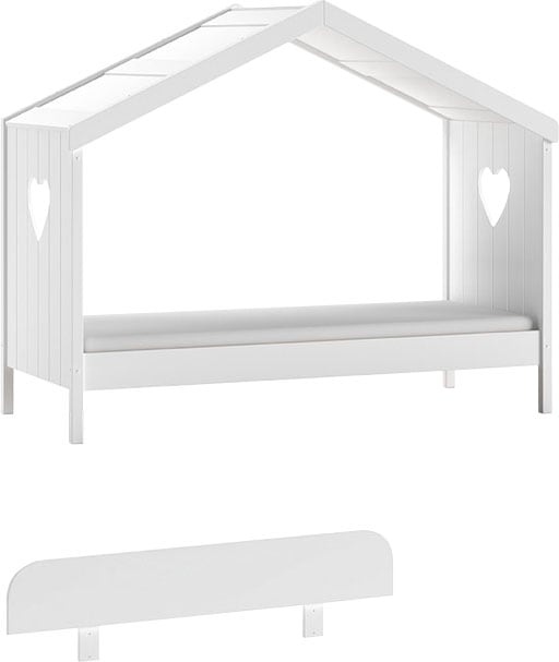Vipack Hausbett »Amori, inkl. Dach, Rückseitig offen, mit Rolllattenrost« B/H/T ca. 213x171,7x98,7cm, verspielte Herz-Ausschnitte seitlich,  wahlweise, mit oder ohne Schublade und Absturzschutz, weiss lackiert