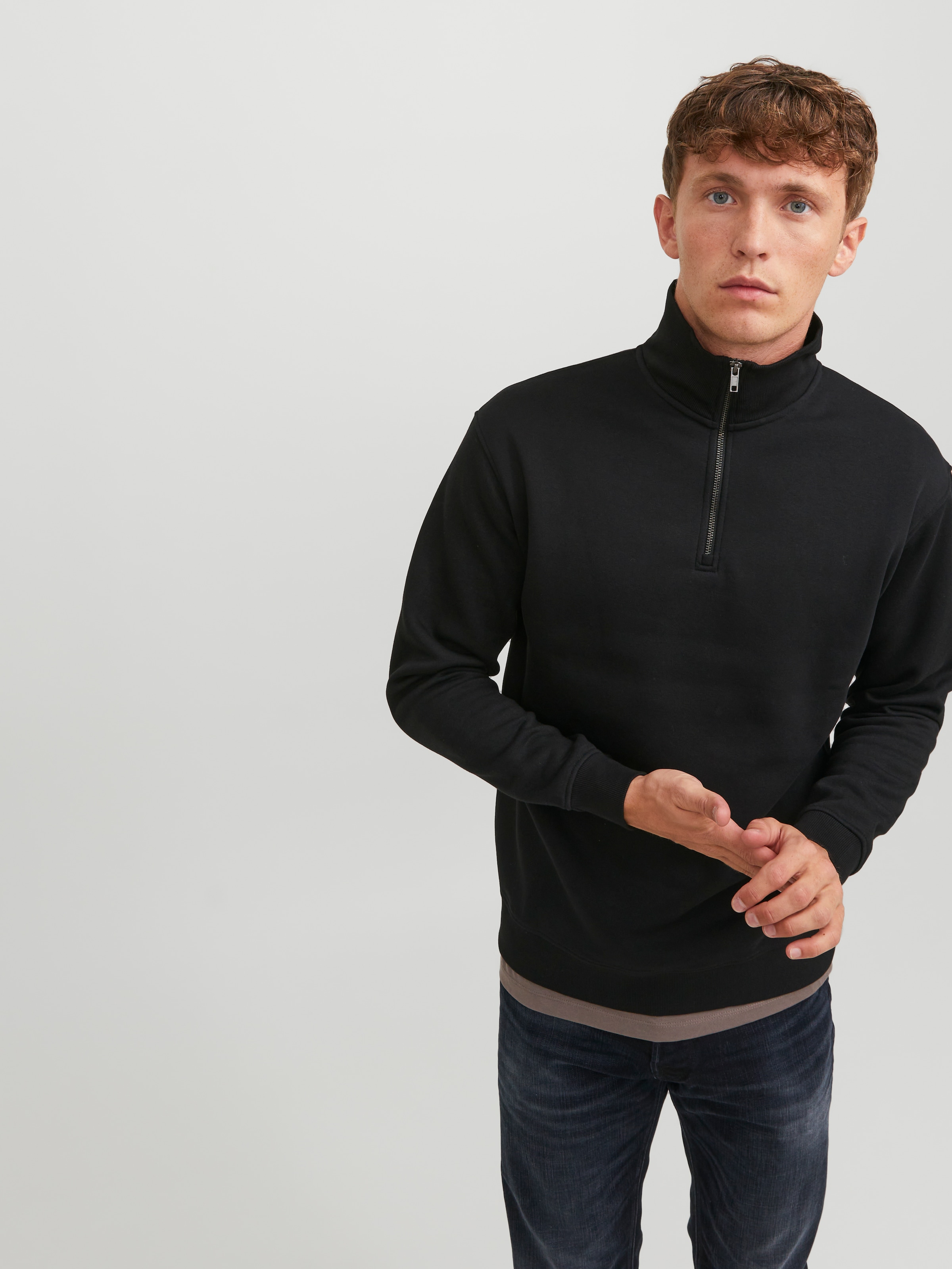 Jack & Jones Sweatshirt »JJEBRADLEY SWEAT HALF ZIP NOOS«, Materialmix, relaxed fit
