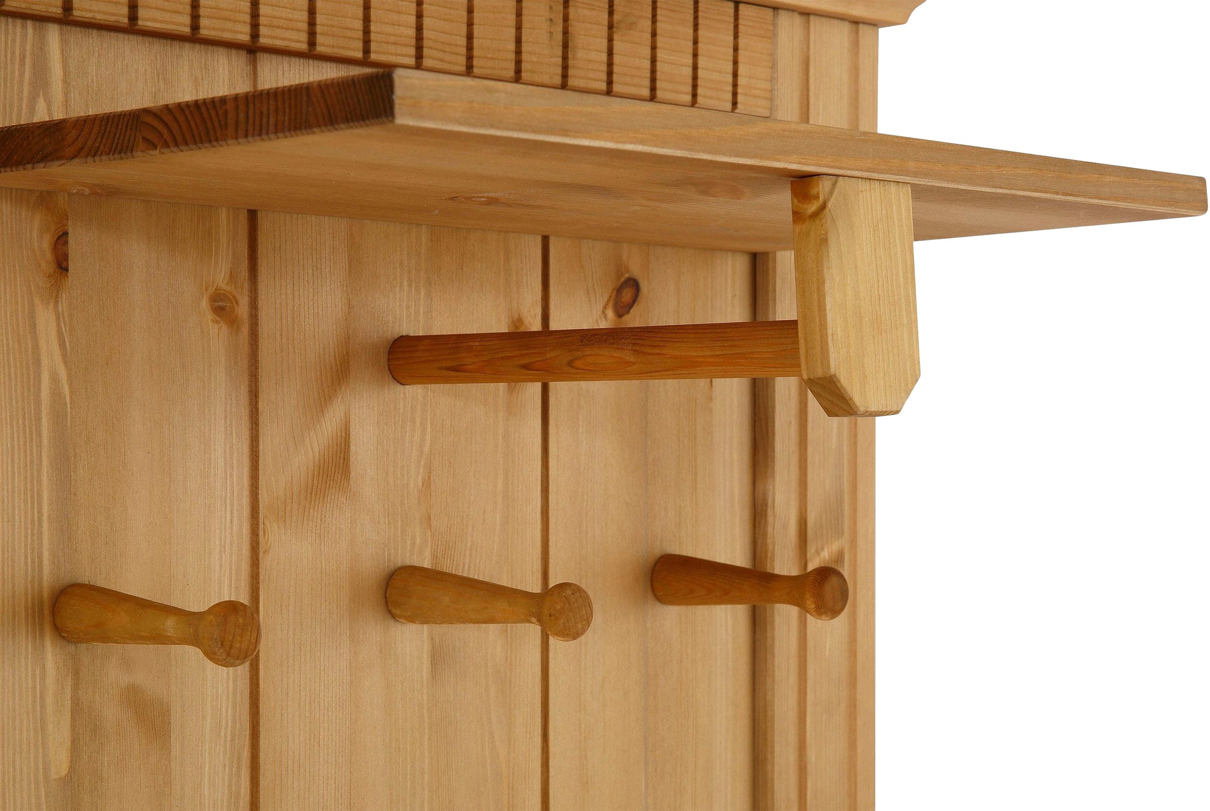 GOODproduct Panneau de vestiaire »Rustic« en pin massif, hauteur 190 cm, avec étagère, crochets en bois