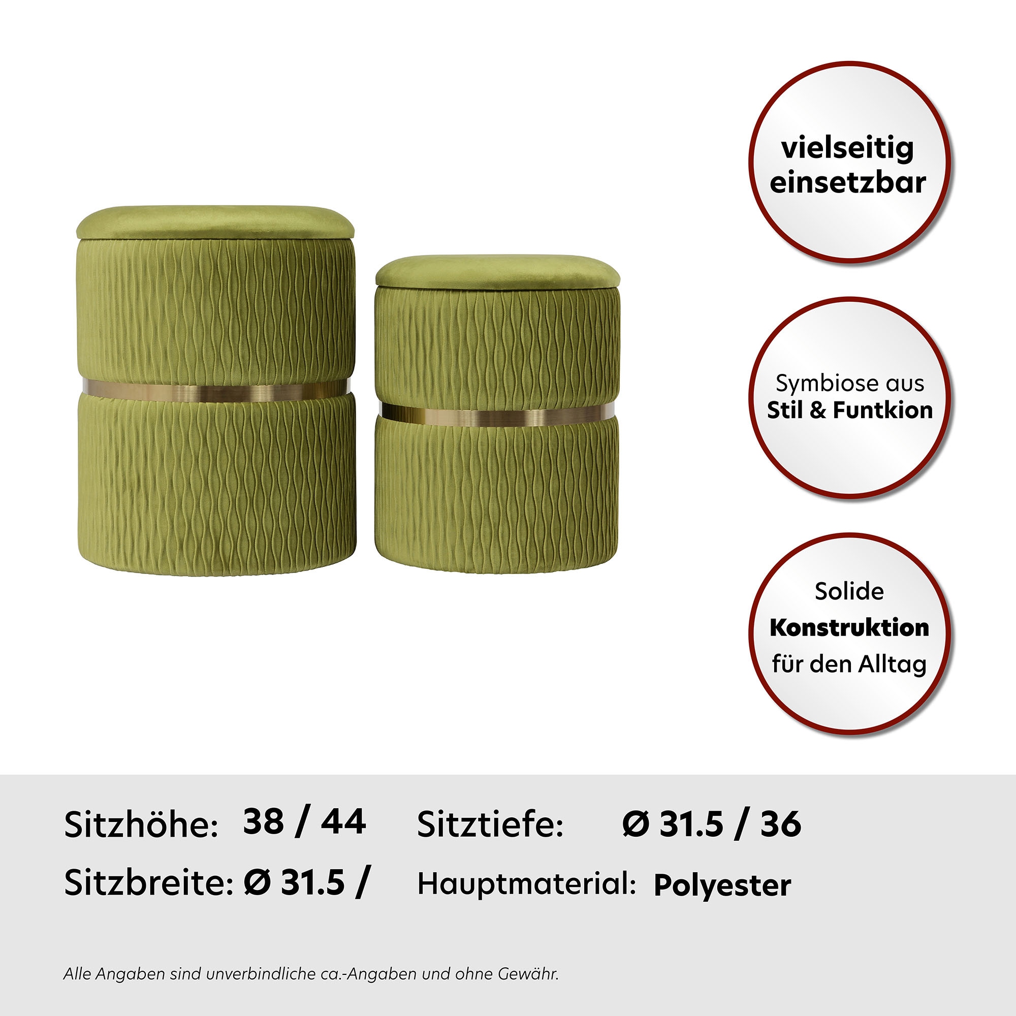 Kayoom Sitzhocker »Hocker Milas 2er-Set, Praktischer und versteckter Stauraum« Set, 2 Stk. tlg. stapelbar, mit Stauraum, Edelstahlsockel, Farbenfroh  unaufdringlich