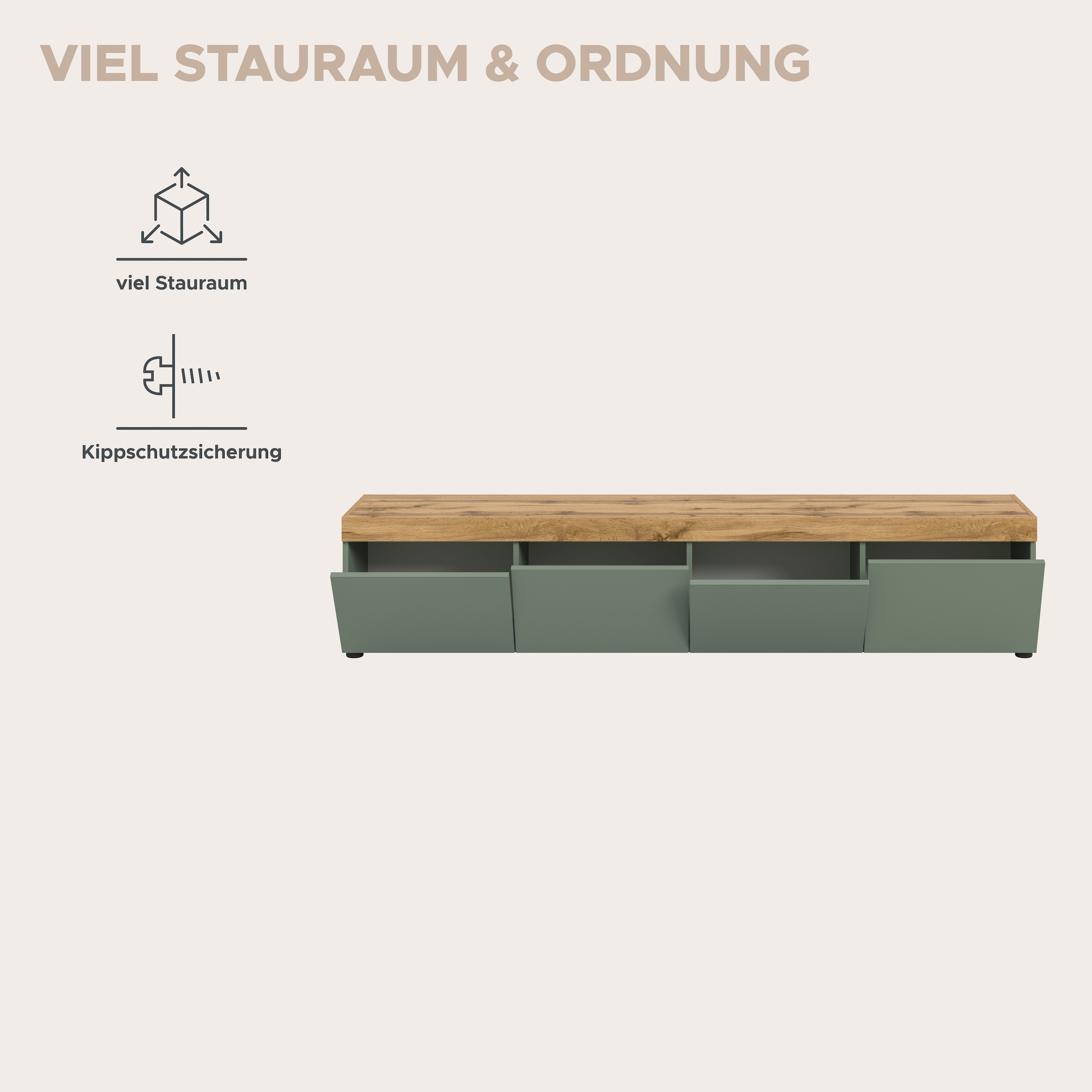 GOODproduct Lowboard »MAMBO, TOPSELLER!, Breite 200cm, 4 Klappen, stehend oder hängend« 2 farbige Ausführung, in verschiedenen Farben erhältlich, 1 Stk. tlg. Lowboard, TV Unterschrank, Tv-Schrank, Wohnzimmer