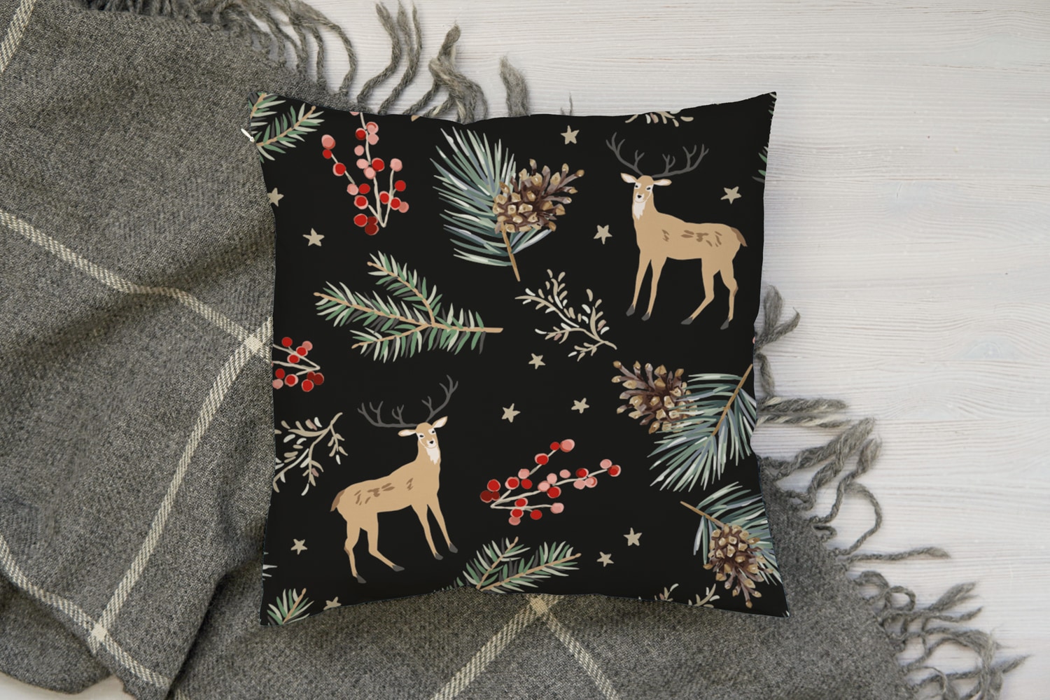 queence Dekokissen »Rudolf« Kissenhülle,Rentier,Weihnachten,Schwarz,Winterlich,Weihnachtsmotiv