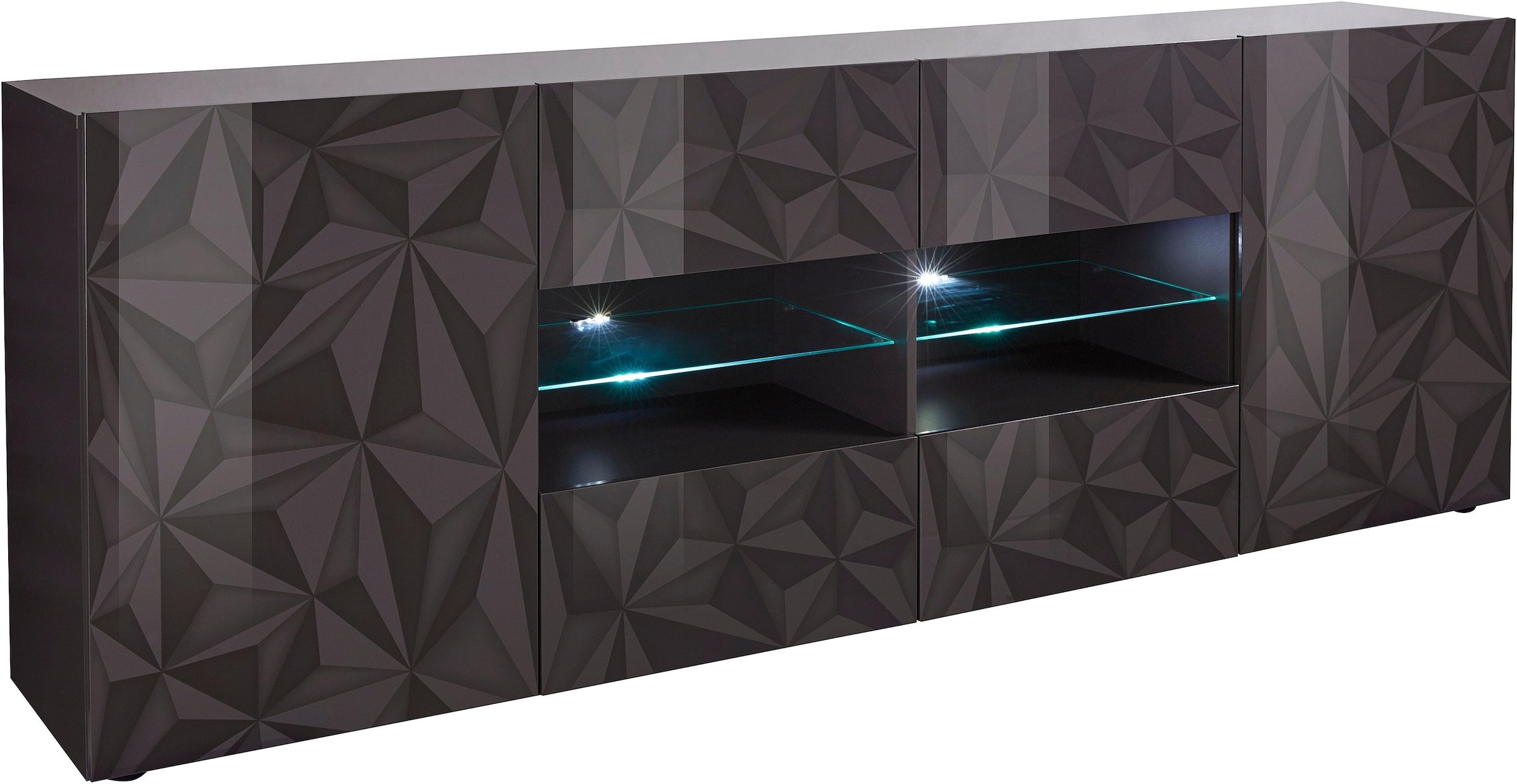 Home affaire Sideboard »Prisma Breite 241, Kommode 2 Türen, 4 Schubkästen, Anrichte« Front mit elegantem Siebdruck, grifflos, viel Stauraum