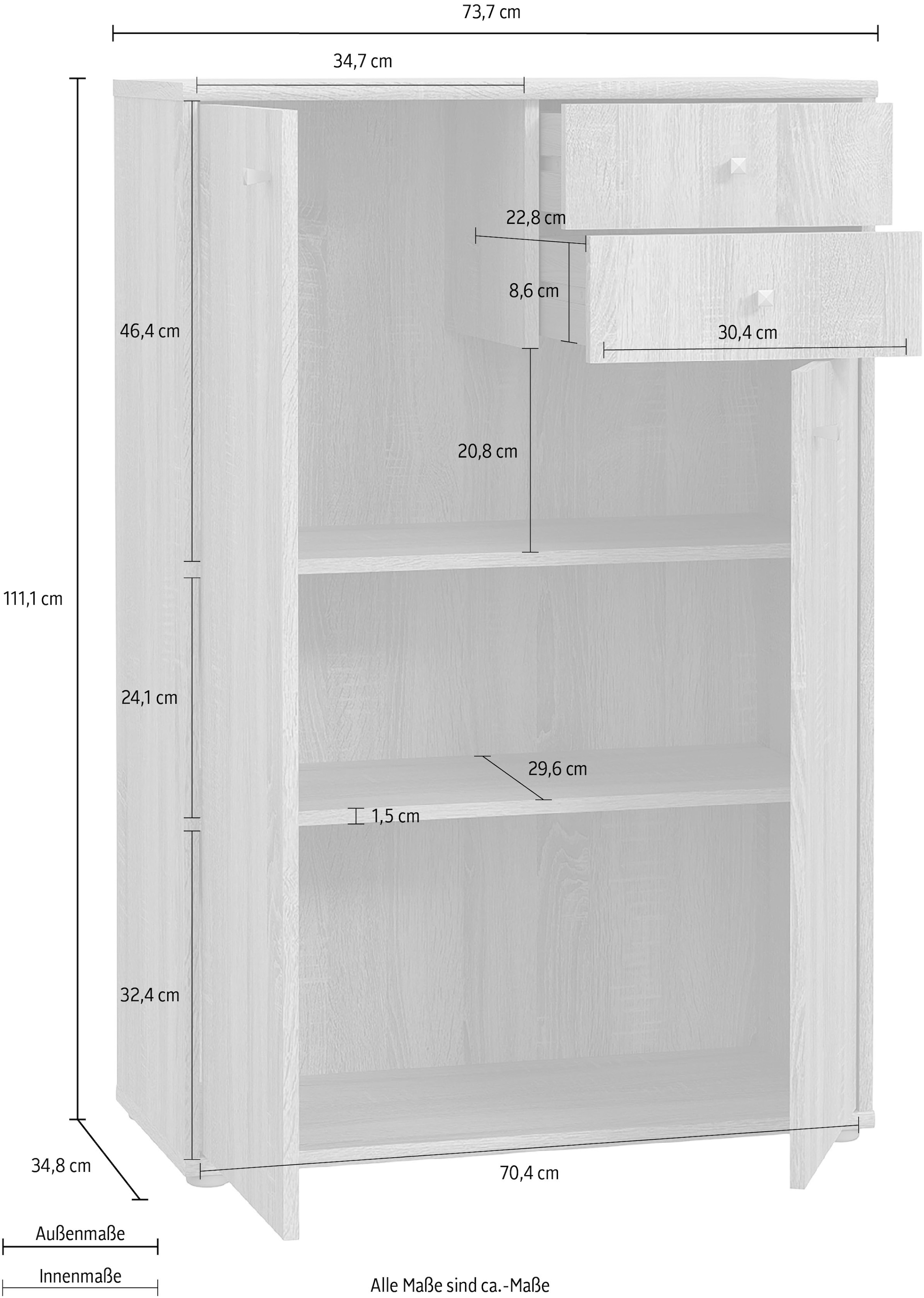 FORTE Commode »Tempra, Kommode, 2 Türen, 2 Schubkästen, viel Stauraum« largeur 73,7 cm