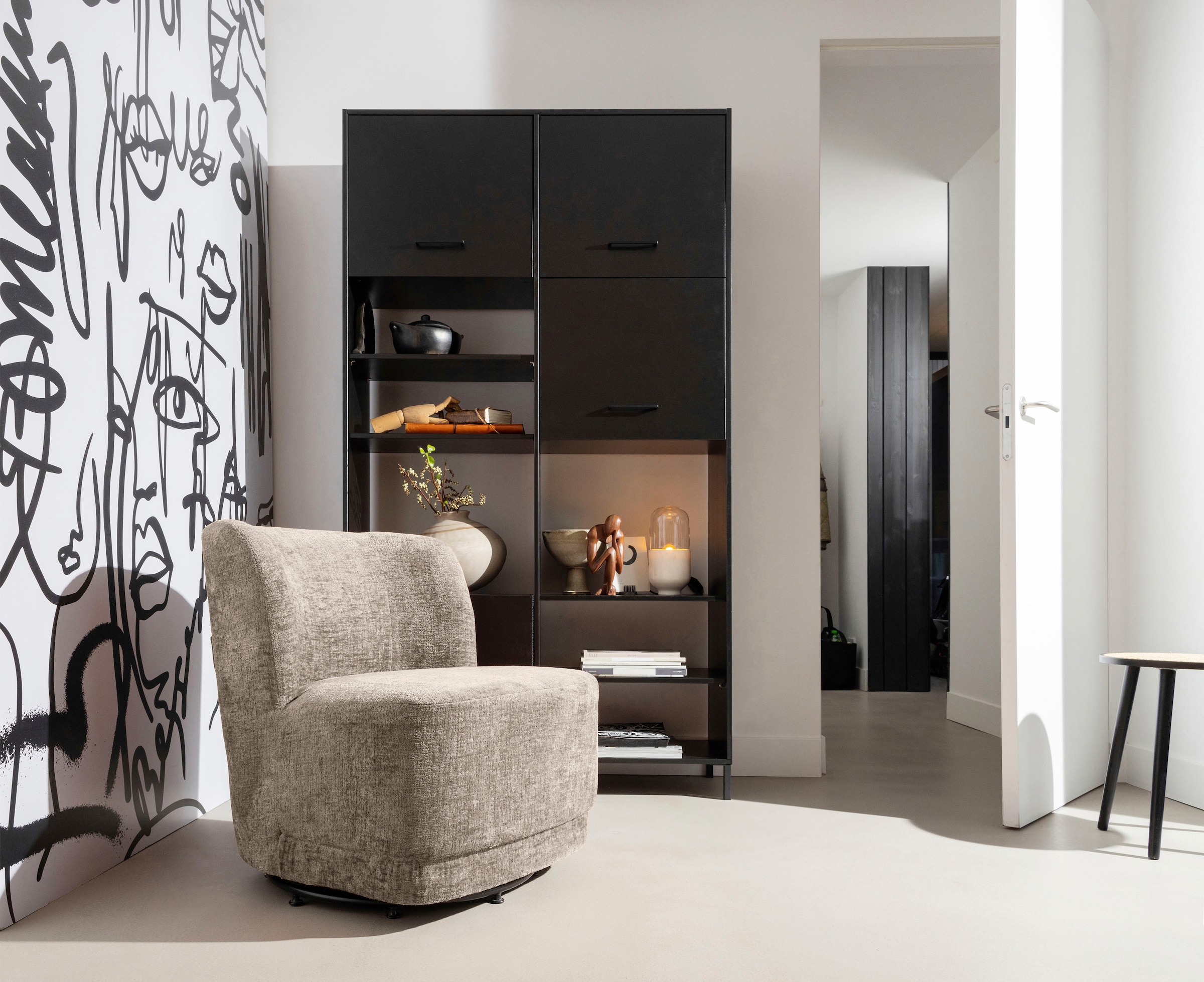 WOOOD Fauteuil pivotant »Atty mit struktur-Velvetbezug und Drehmechanismus B 74 x T 65 x H 75cm« Très haute résistance à l'usure, livré monté, capacité de charge 120 kg