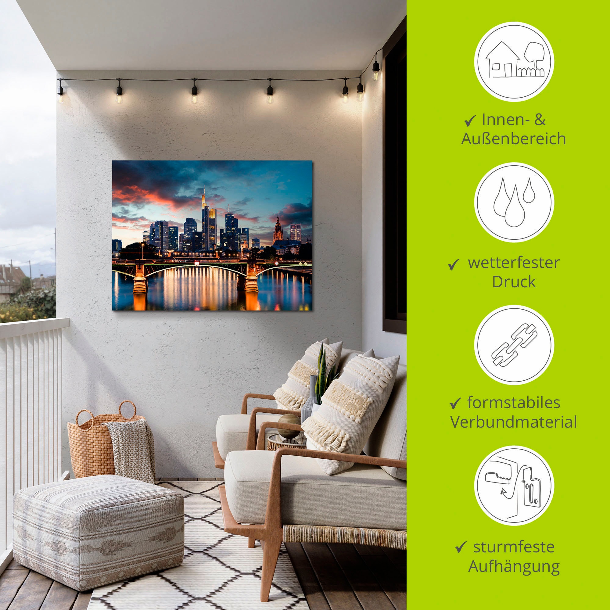 Artland Impression alu-dibond »Frankfurt am Main Skyline II« 1 cuis tlg. für Innen- und Aussenbereich geeignet, Outdoorbild