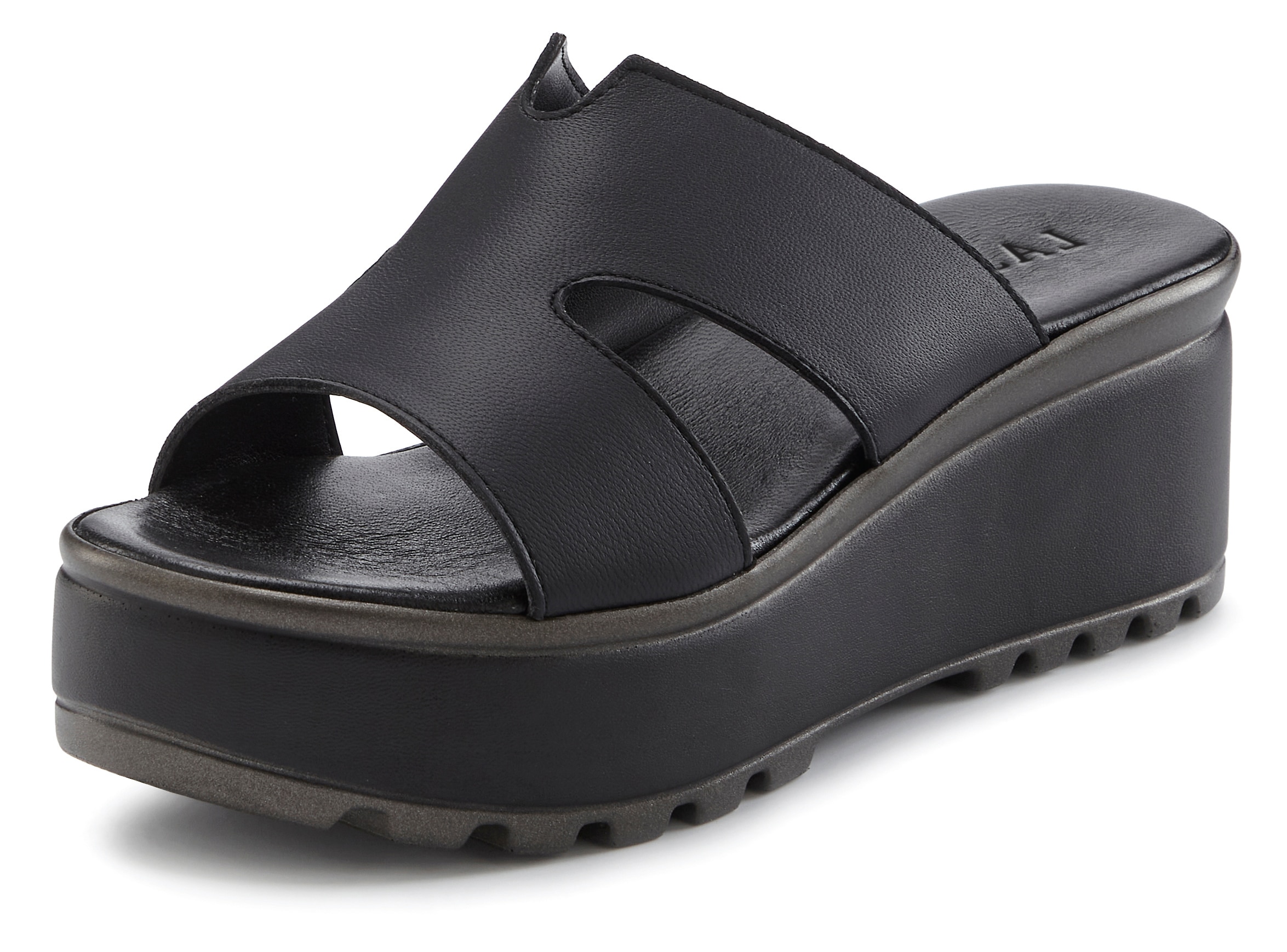 LASCANA Pantolette »Sandale, Sommerschuh, Mule, offener Schuh,«  NEU aus Leder mit Keilabsatz