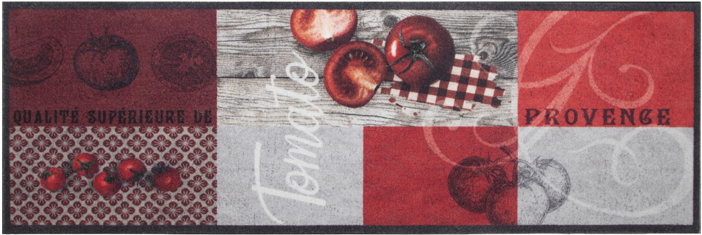 Primaflor-Ideen in Textil Chemin de cuisine »TOMATO, Made in Belgium« Rectangulaire 6,5 mm Höhe Motiv Tomaten, mit Schriftzug, rutschhemmend, waschbar, Küche